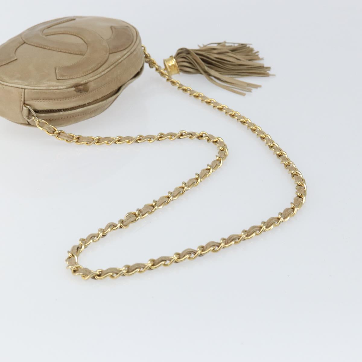 CHANEL Chain Shoulder Bag Lamb Skin Beige Gold CC Auth bs32361