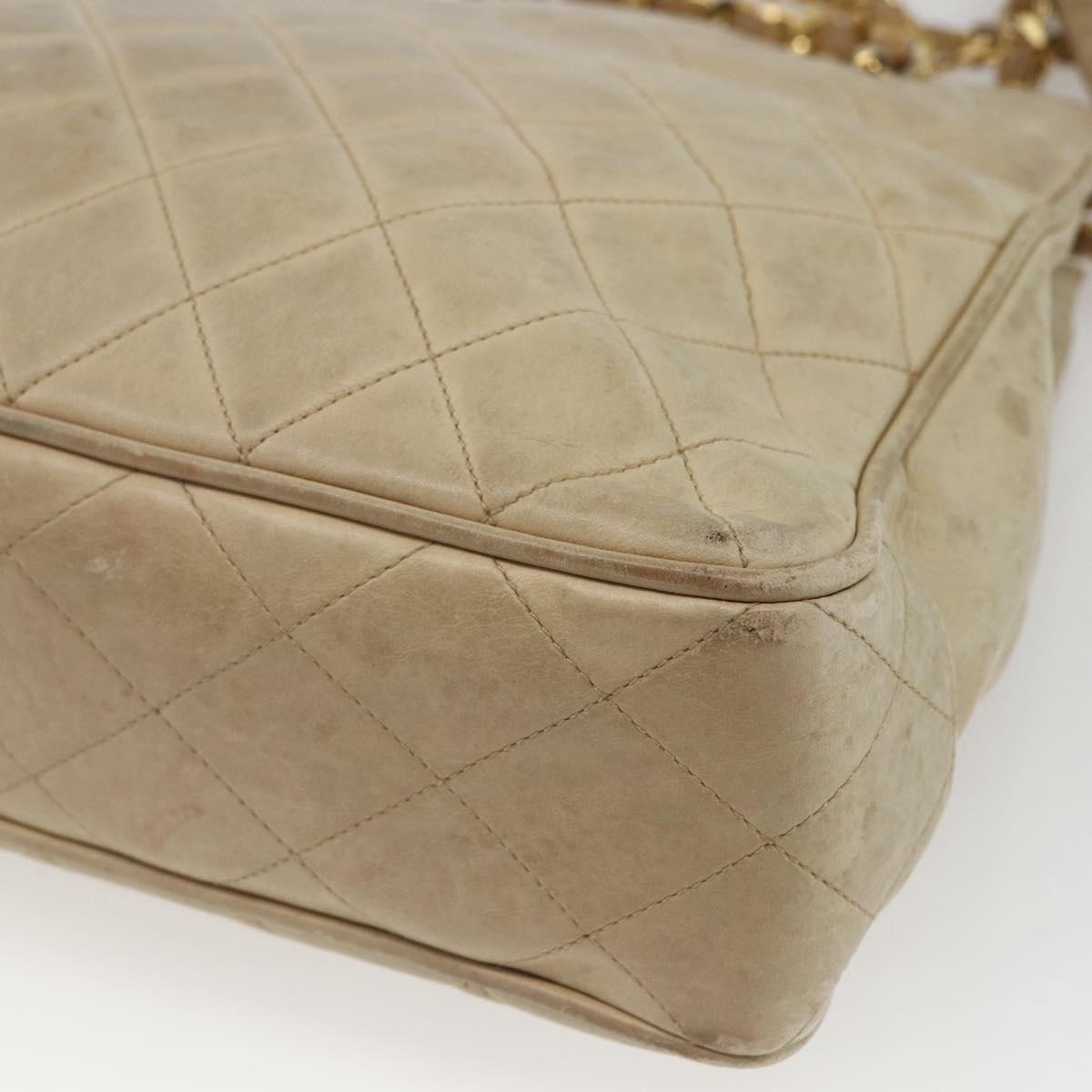 CHANEL Chain Matelasse Tote Bag Lamb Skin Beige Gold CC Auth bs32364