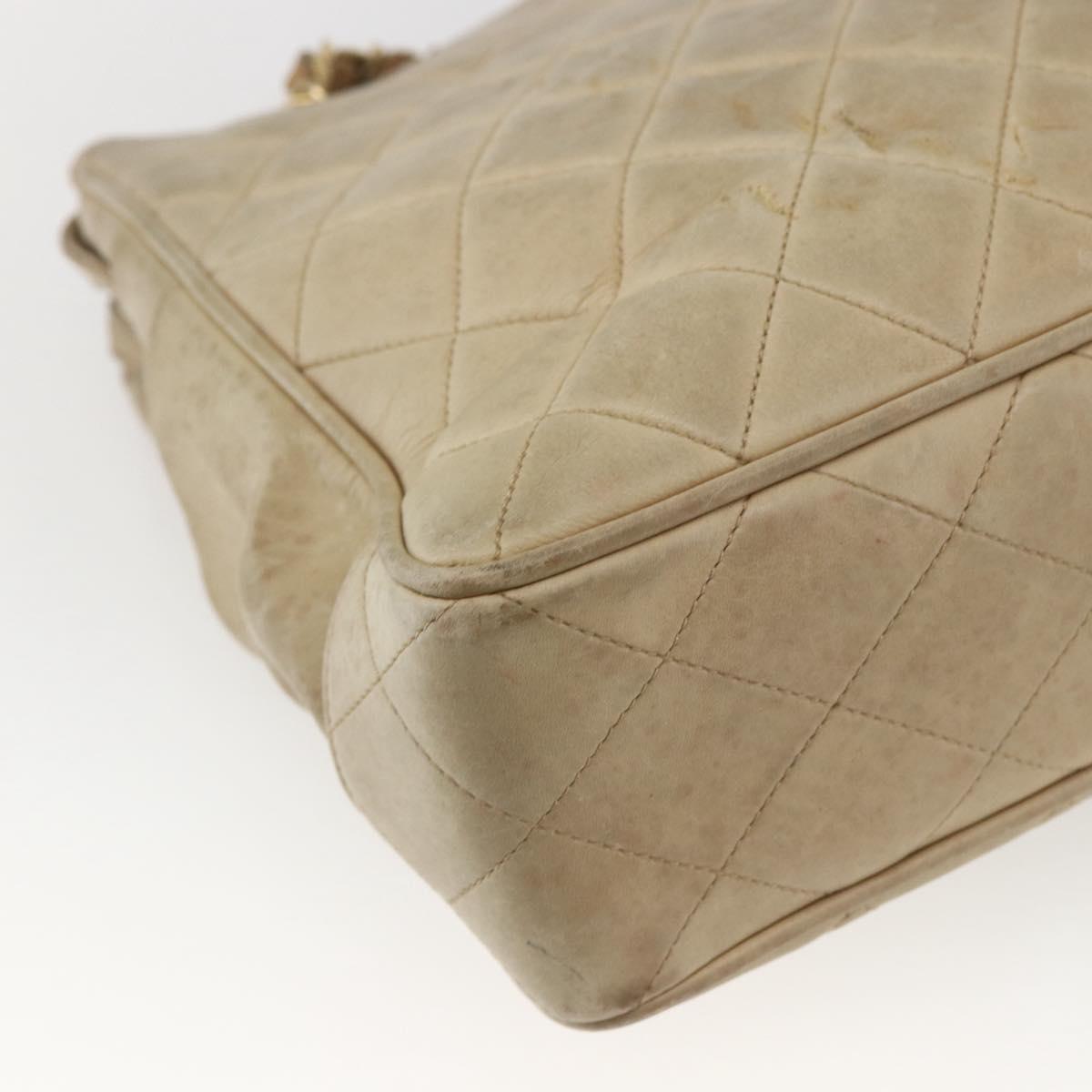 CHANEL Chain Matelasse Tote Bag Lamb Skin Beige Gold CC Auth bs32364