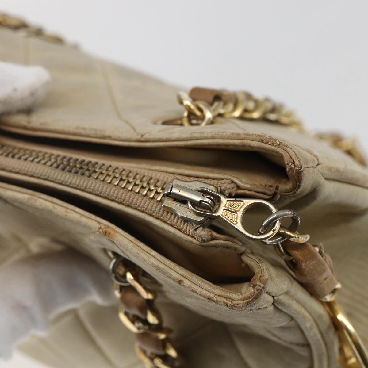 CHANEL Chain Matelasse Tote Bag Lamb Skin Beige Gold CC Auth bs32364