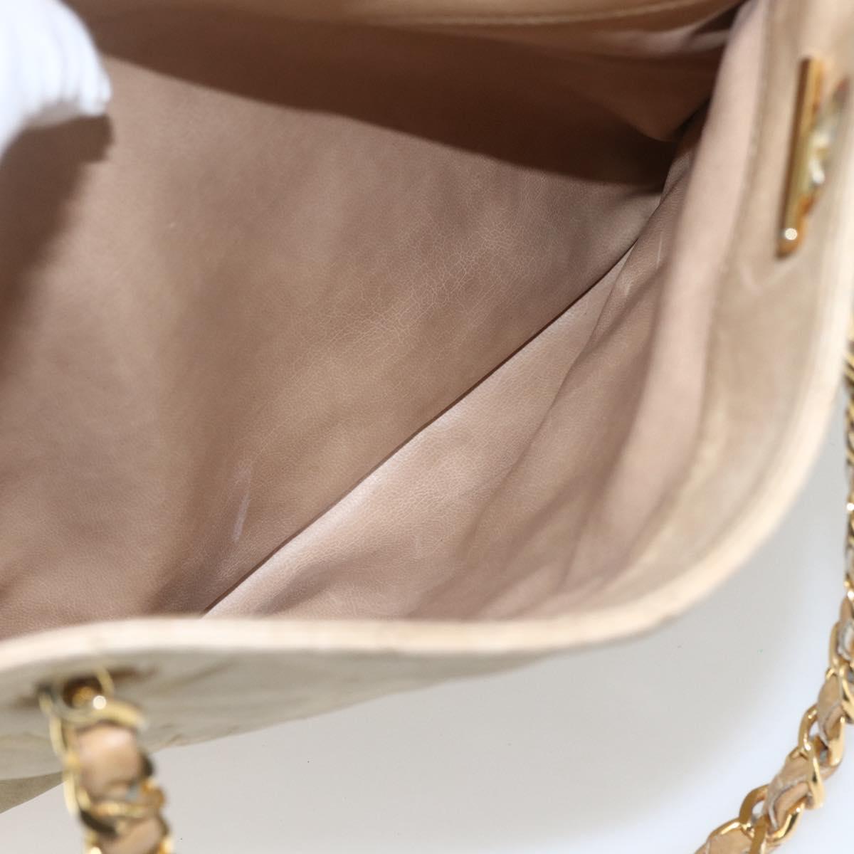 CHANEL Chain Matelasse Tote Bag Lamb Skin Beige Gold CC Auth bs32364