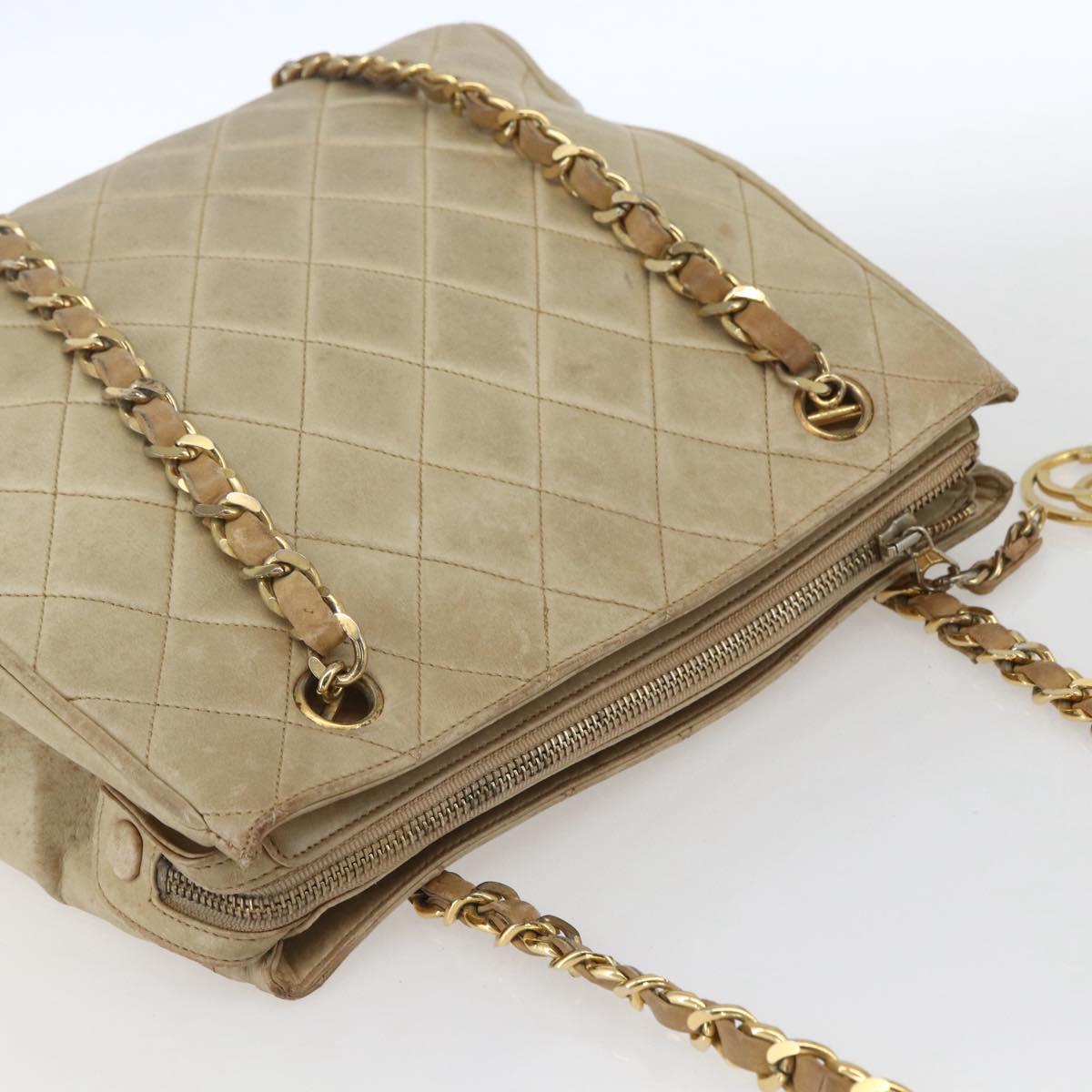 CHANEL Chain Matelasse Tote Bag Lamb Skin Beige Gold CC Auth bs32364