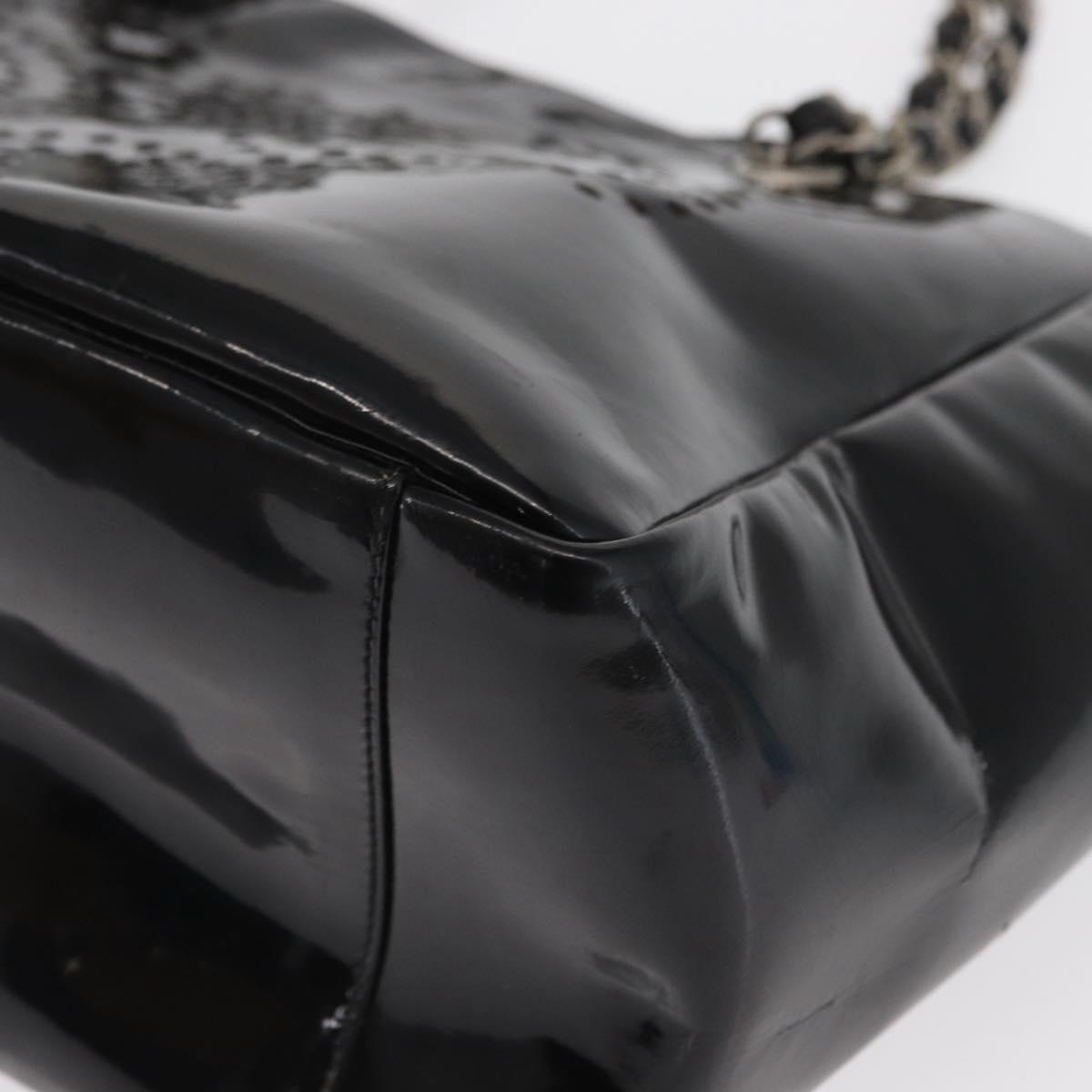 CHANEL Chain Tote Bag Patent leather Black Silver CC Auth bs32366