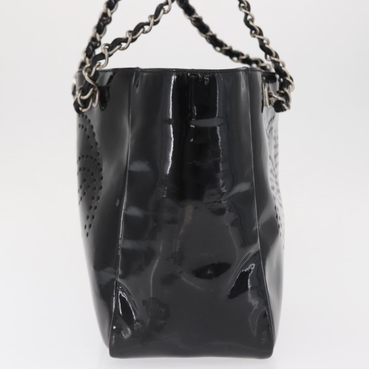 CHANEL Chain Tote Bag Patent leather Black Silver CC Auth bs32366