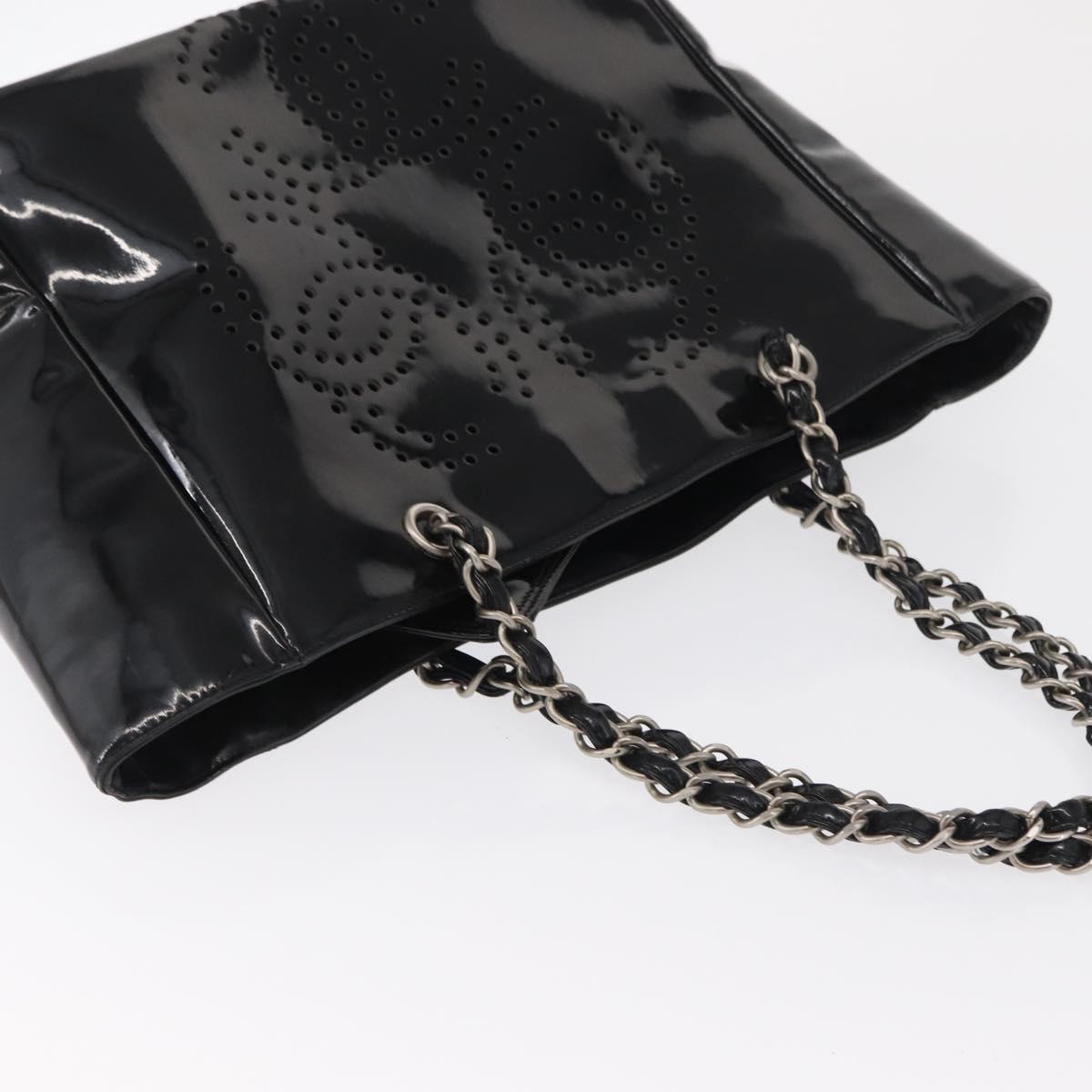 CHANEL Chain Tote Bag Patent leather Black Silver CC Auth bs32366