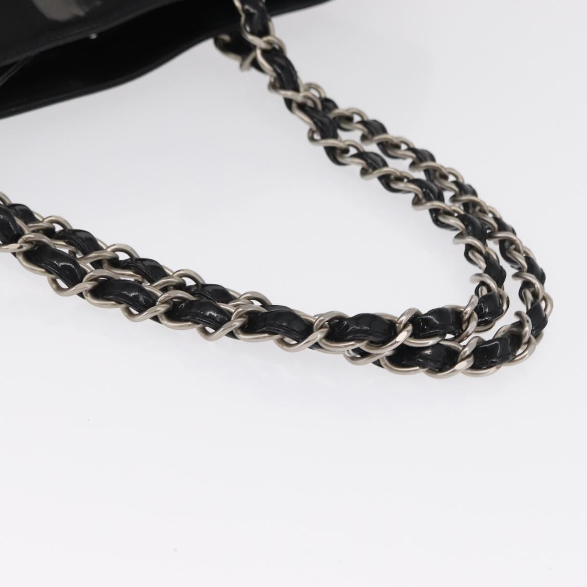 CHANEL Chain Tote Bag Patent leather Black Silver CC Auth bs32366