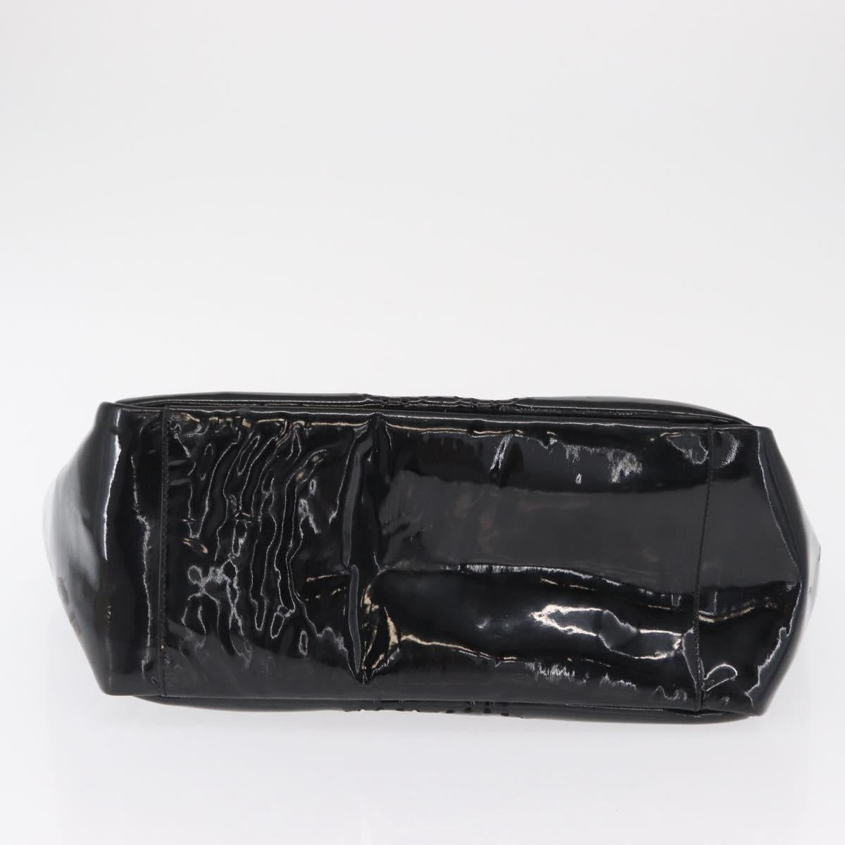 CHANEL Chain Tote Bag Patent leather Black Silver CC Auth bs32366