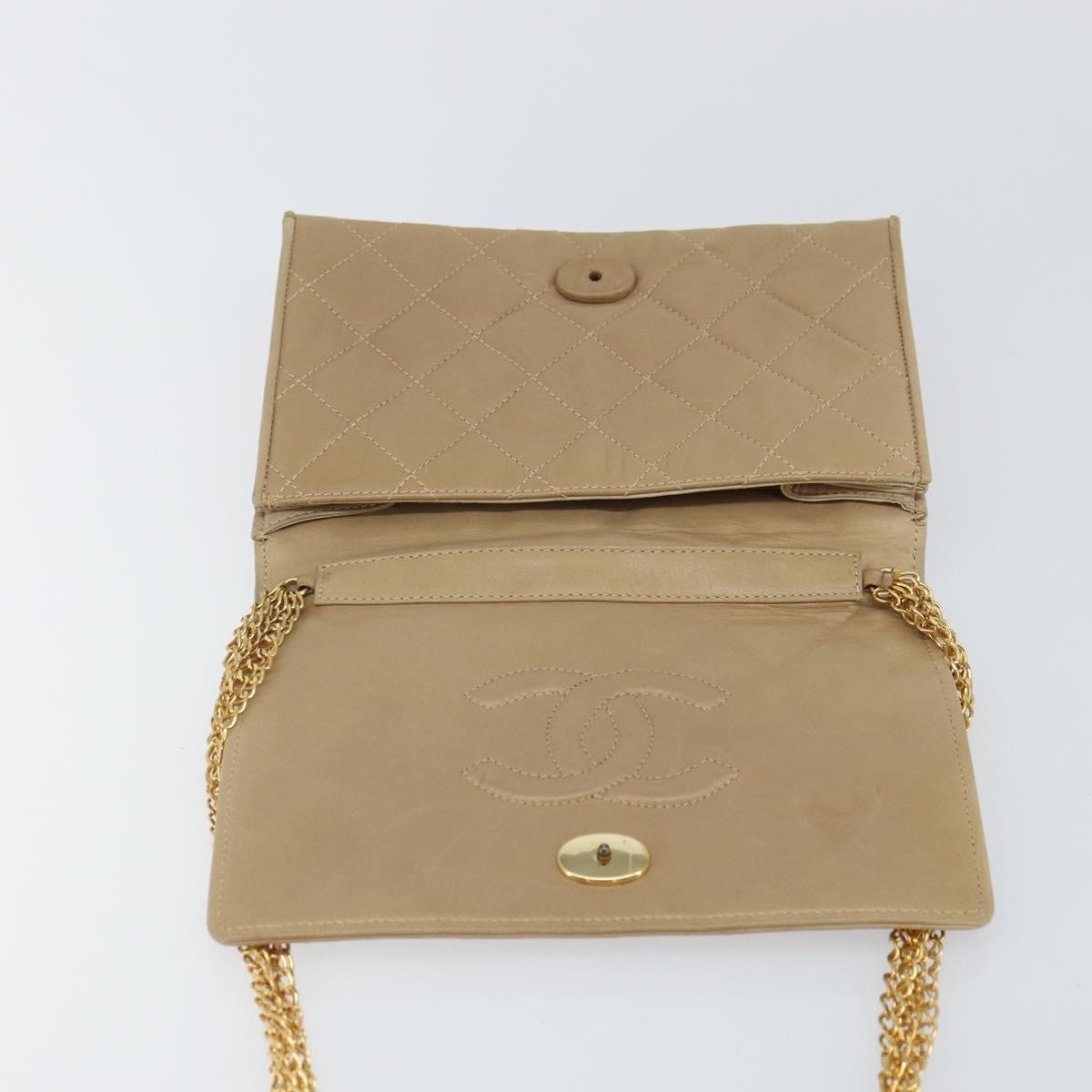 CHANEL Matelasse Chain Shoulder Bag Lamb Skin Beige Gold CC Auth bs32367