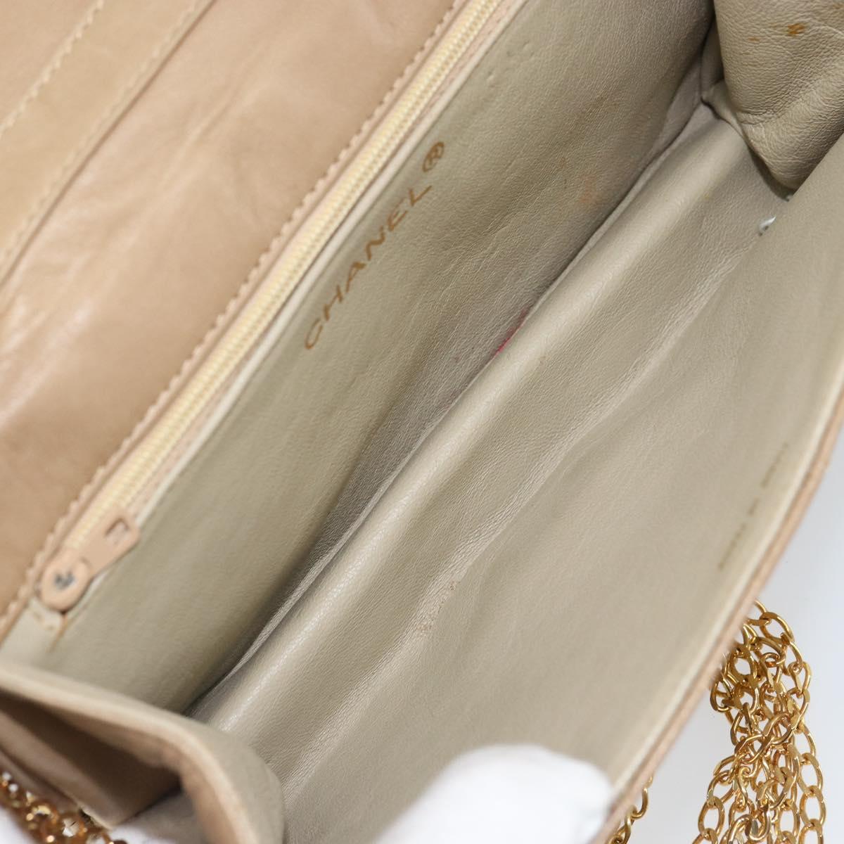 CHANEL Matelasse Chain Shoulder Bag Lamb Skin Beige Gold CC Auth bs32367