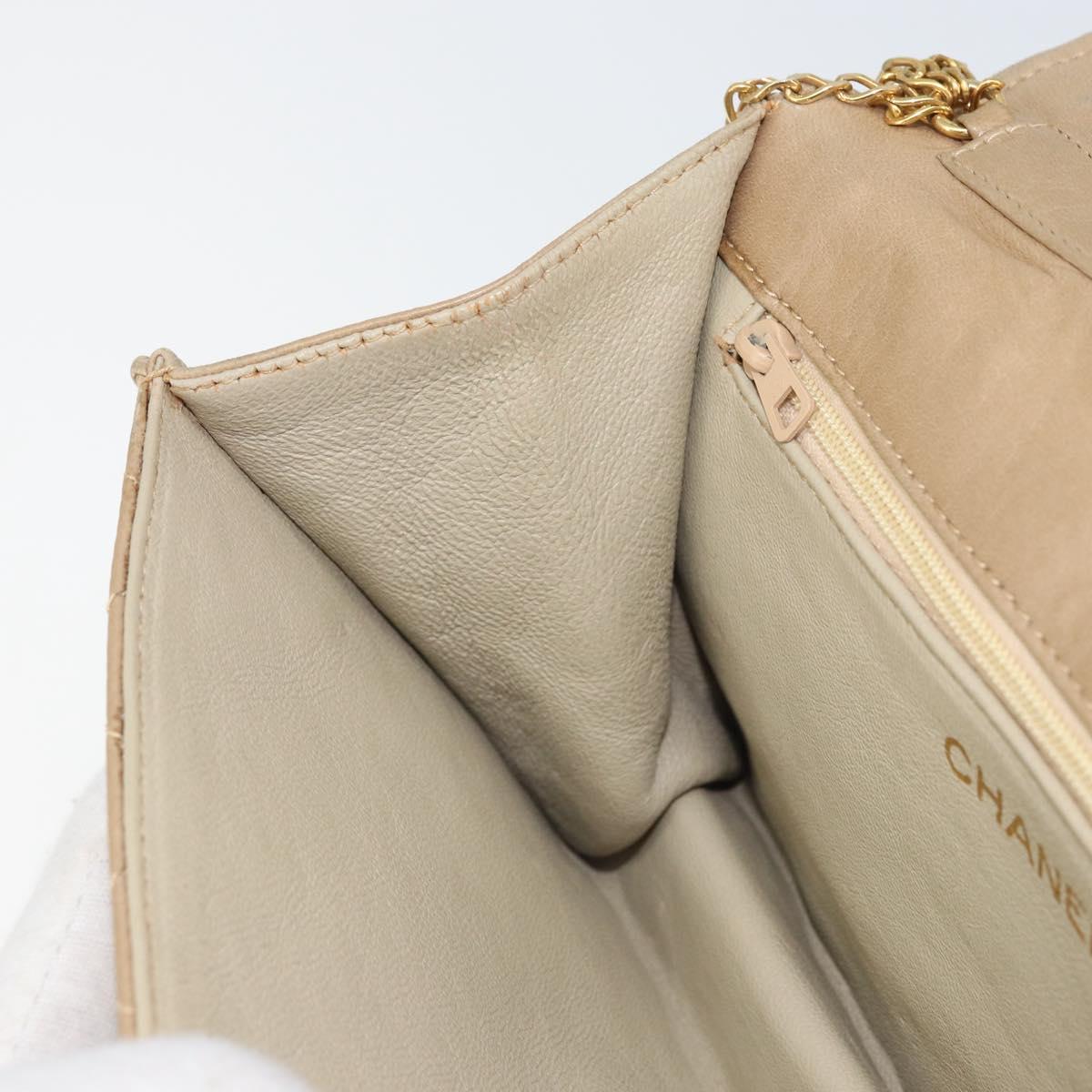 CHANEL Matelasse Chain Shoulder Bag Lamb Skin Beige Gold CC Auth bs32367