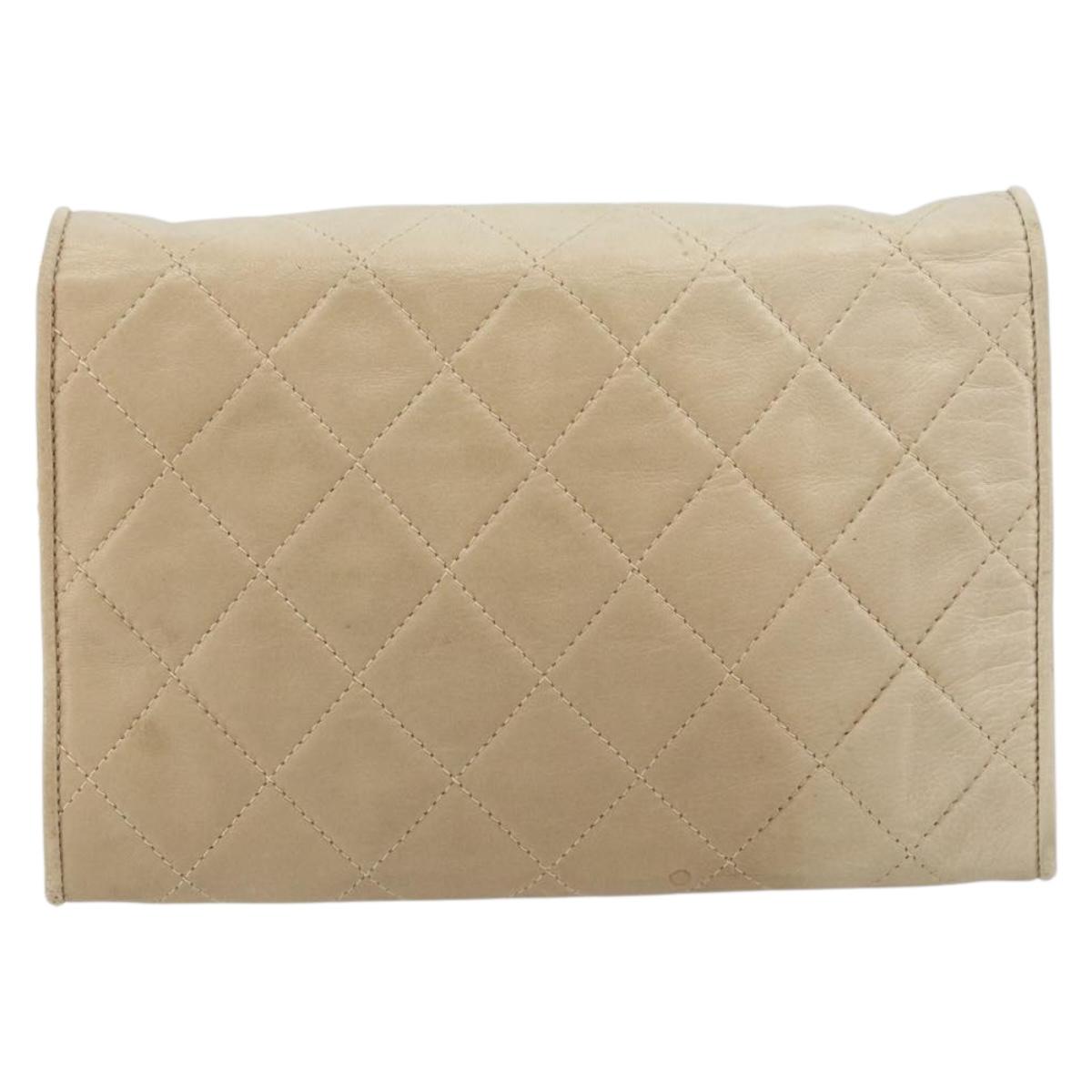 CHANEL Matelasse Chain Shoulder Bag Lamb Skin Beige Gold CC Auth bs32367