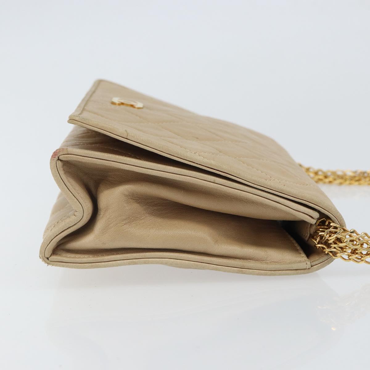 CHANEL Matelasse Chain Shoulder Bag Lamb Skin Beige Gold CC Auth bs32367