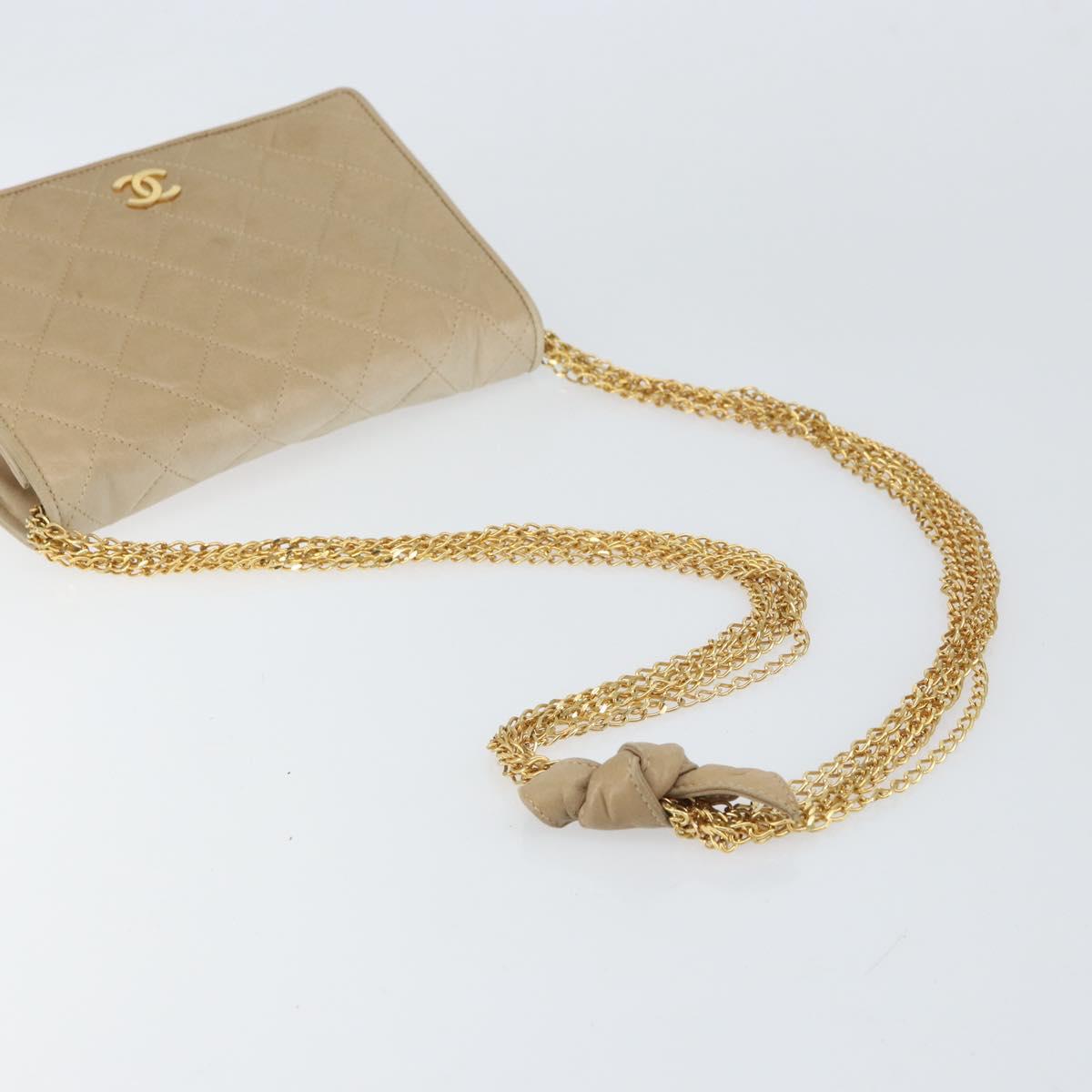 CHANEL Matelasse Chain Shoulder Bag Lamb Skin Beige Gold CC Auth bs32367