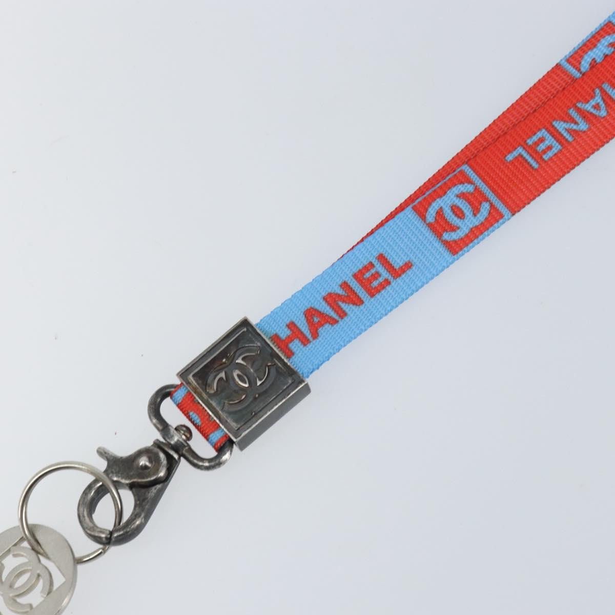 CHANEL Sports Necklace Strap Canvas Red Blue CC Auth bs32372