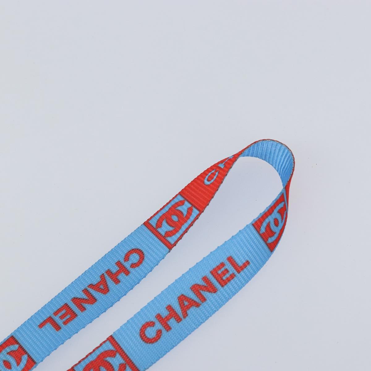 CHANEL Sports Necklace Strap Canvas Red Blue CC Auth bs32372