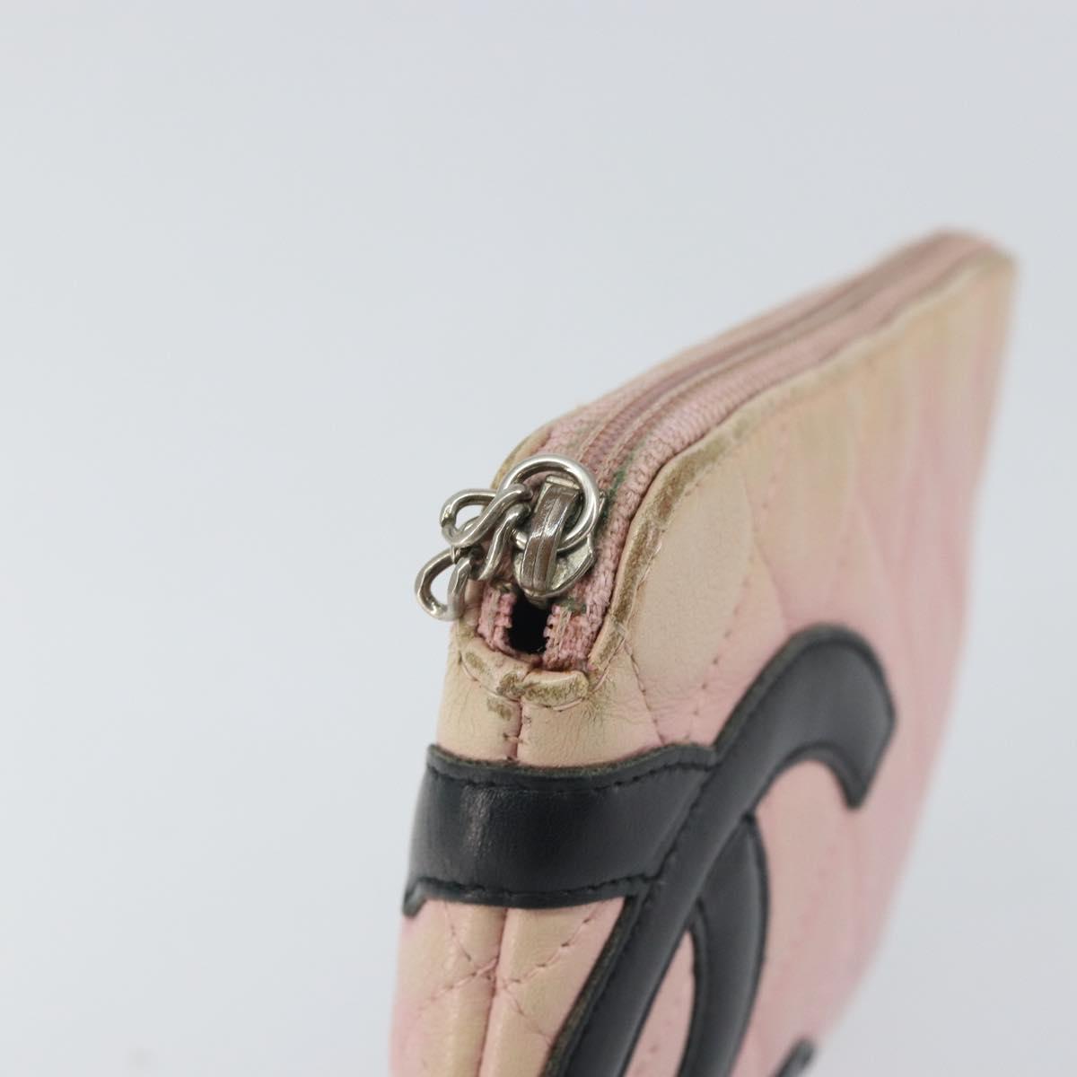 CHANEL Cambon Line Pouch Leather Pink Silver CC Auth bs32374