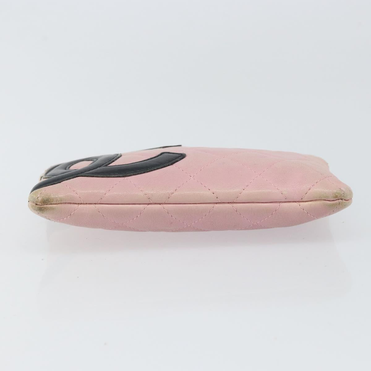 CHANEL Cambon Line Pouch Leather Pink Silver CC Auth bs32374