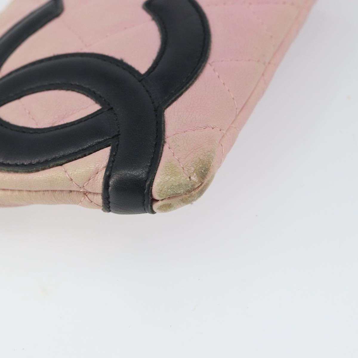CHANEL Cambon Line Pouch Leather Pink Silver CC Auth bs32374