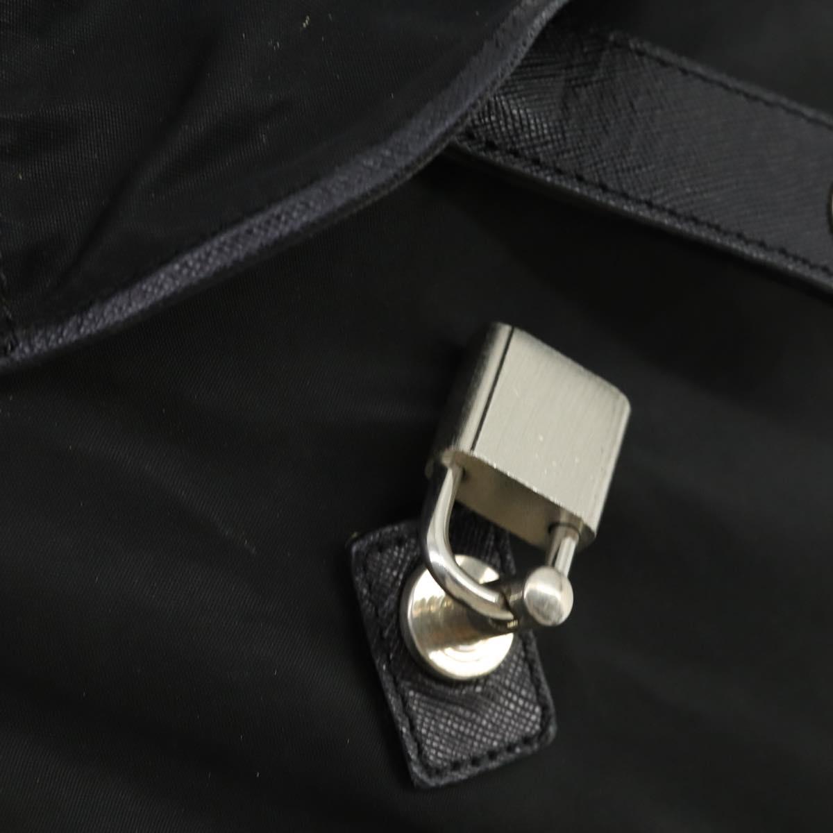 PRADA Boston Bag Nylon Black Silver Auth bs32377