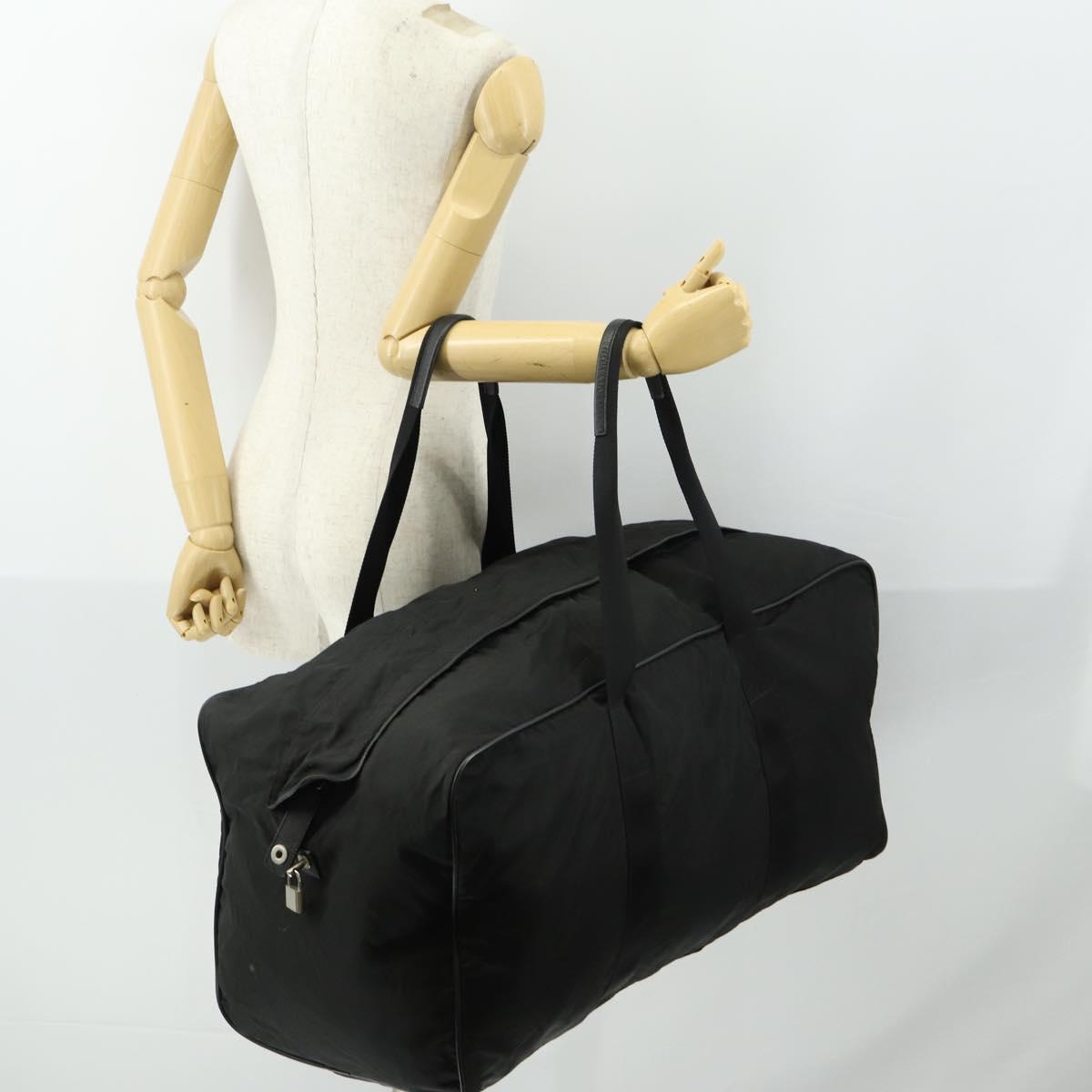 PRADA Boston Bag Nylon Black Silver Auth bs32377