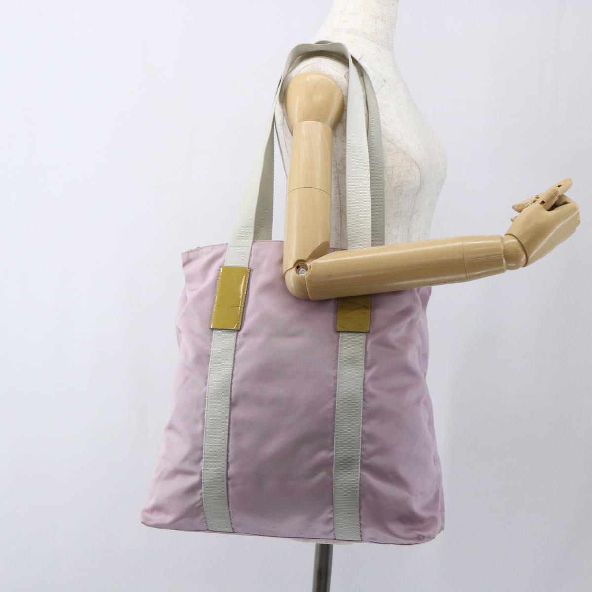 PRADA Tote Bag Nylon Pink Silver Auth bs32378