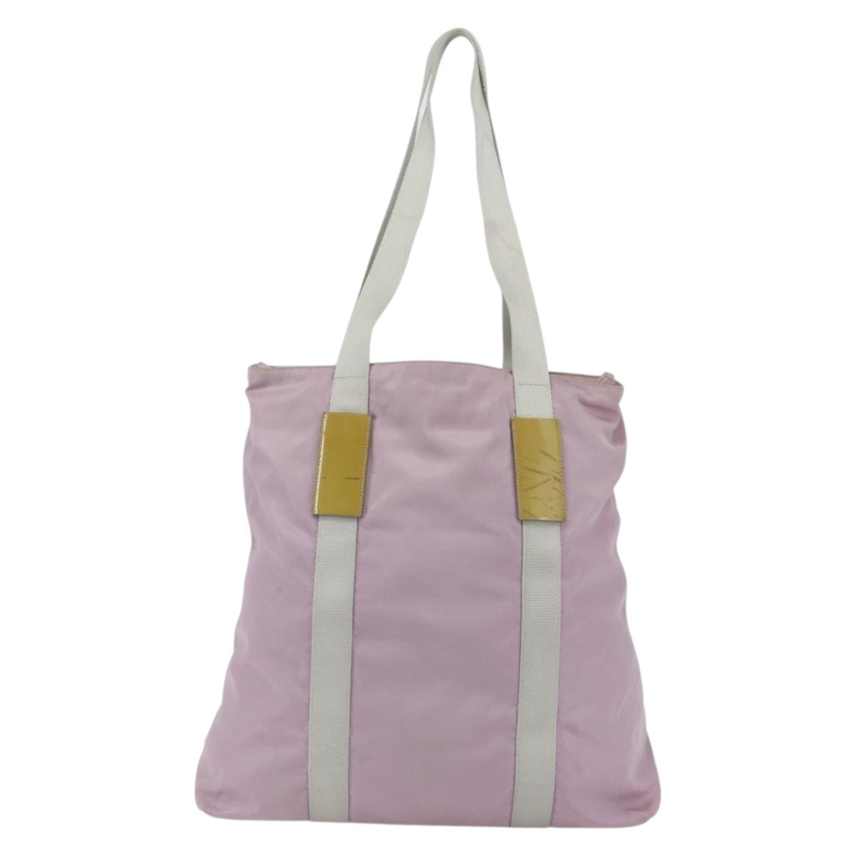 PRADA Tote Bag Nylon Pink Silver Auth bs32378