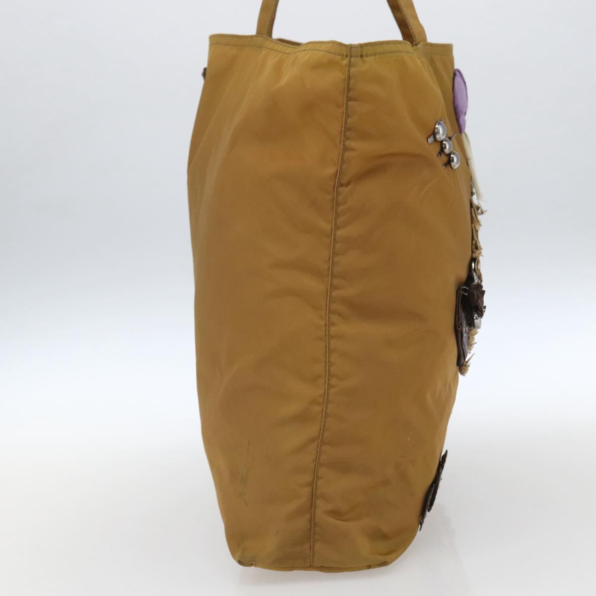 PRADA Tote Bag Nylon Beige Silver Auth bs32379