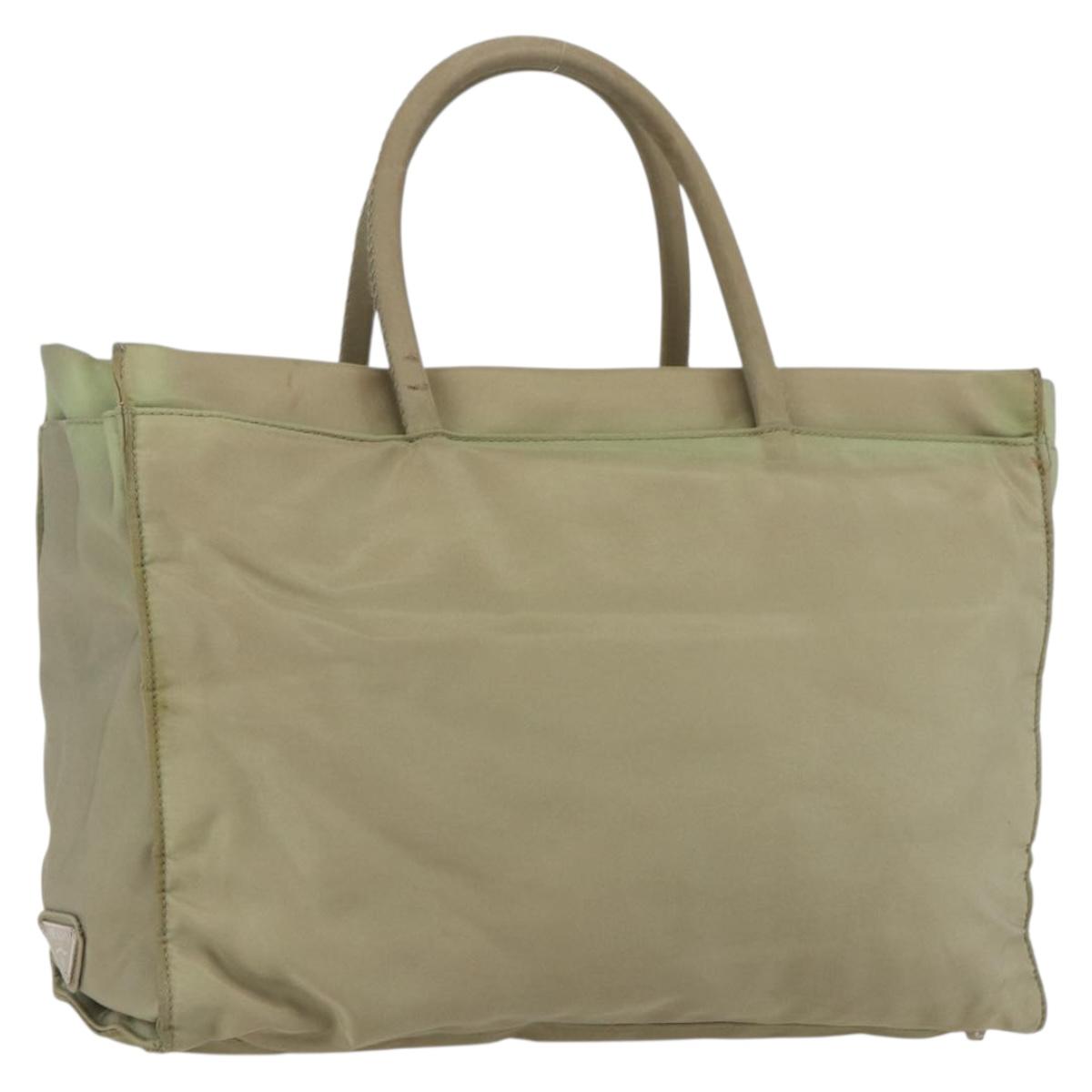 PRADA Hand Bag Nylon Khaki Silver Auth bs32380