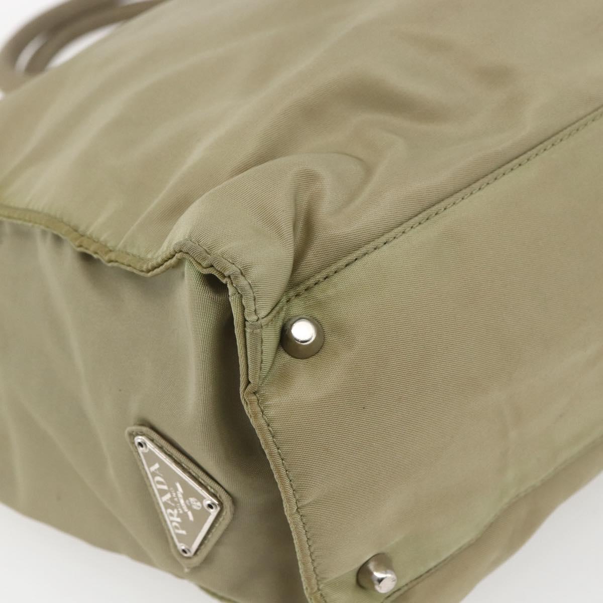 PRADA Hand Bag Nylon Khaki Silver Auth bs32380