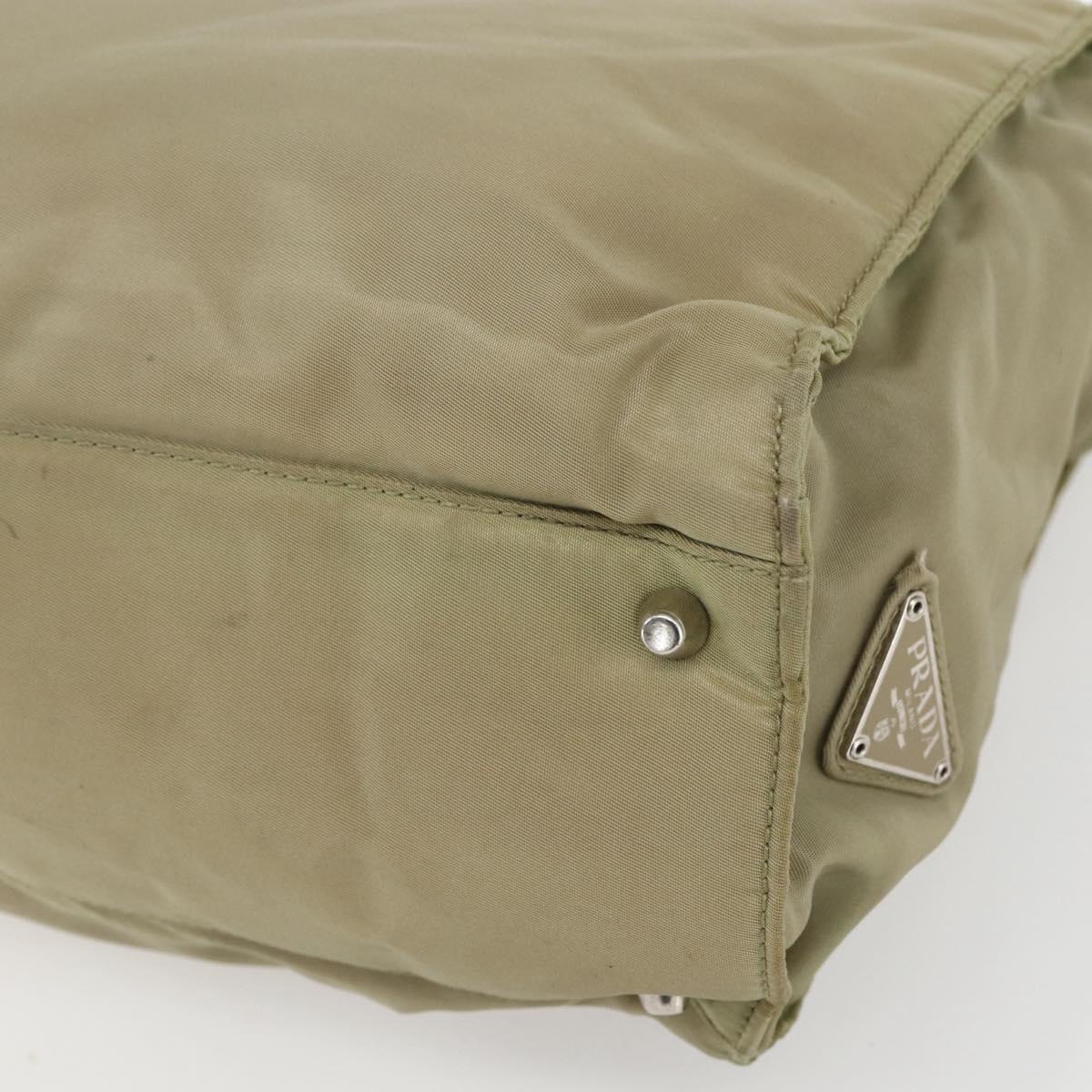 PRADA Hand Bag Nylon Khaki Silver Auth bs32380