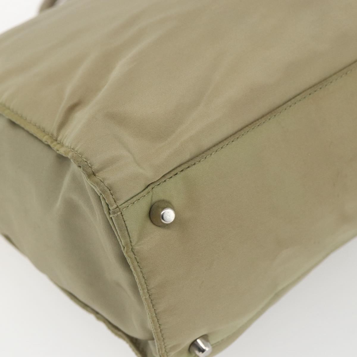 PRADA Hand Bag Nylon Khaki Silver Auth bs32380