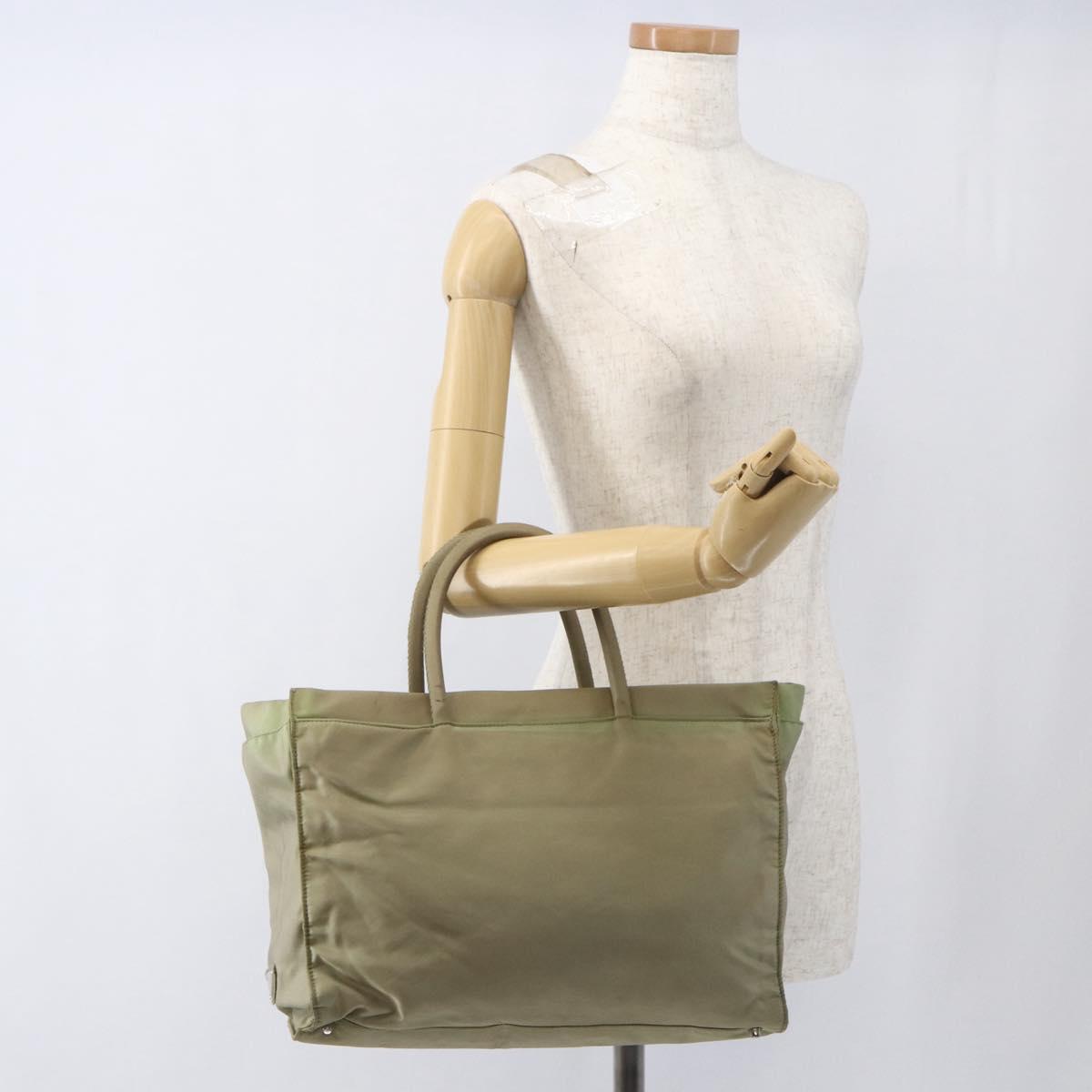 PRADA Hand Bag Nylon Khaki Silver Auth bs32380