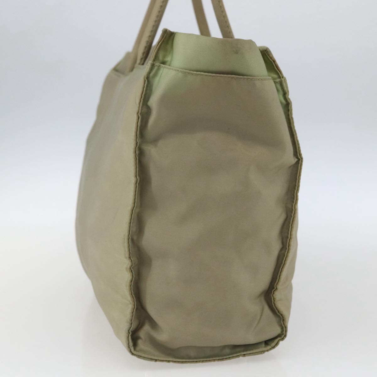 PRADA Hand Bag Nylon Khaki Silver Auth bs32380