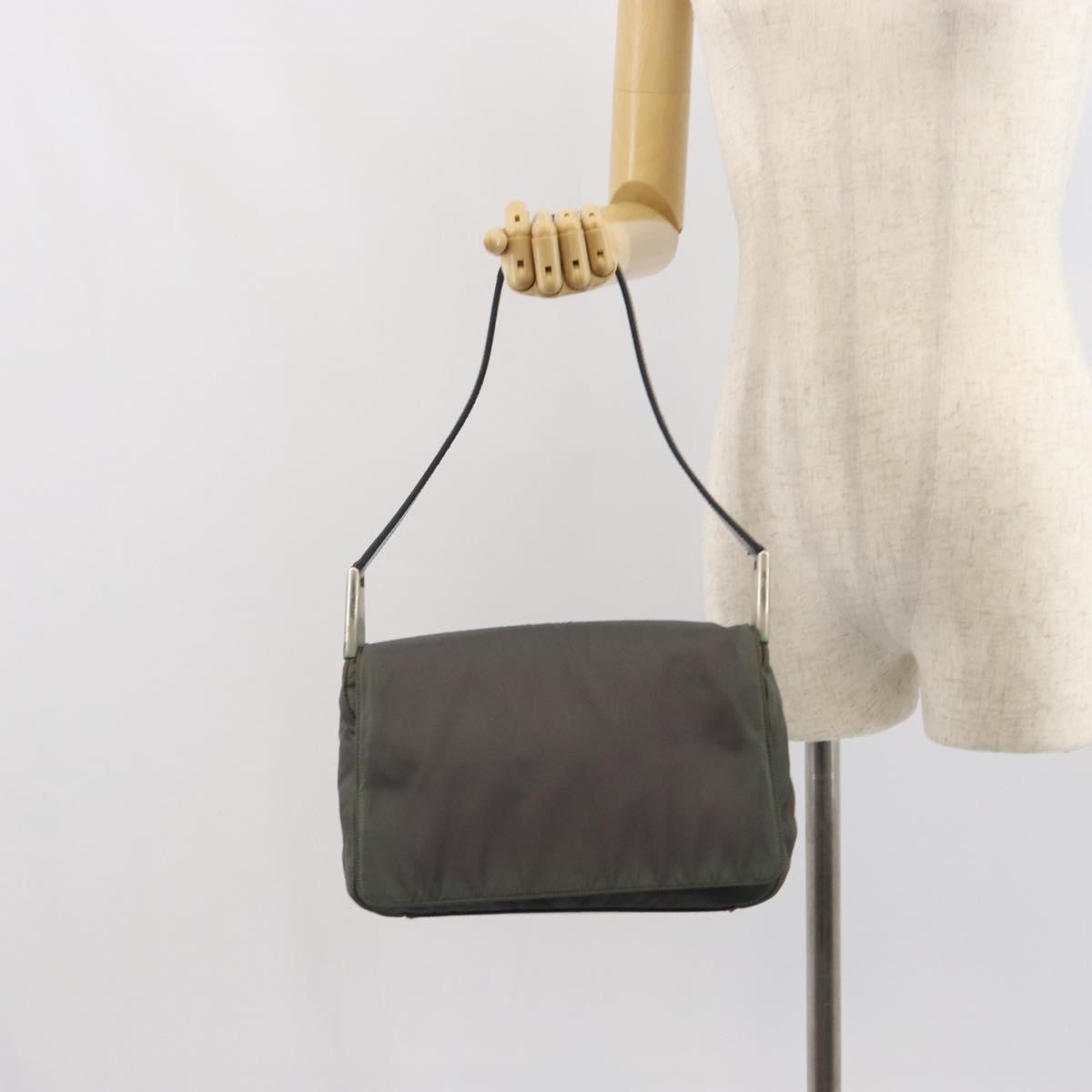 PRADA Shoulder Bag Nylon Gray Silver Auth bs32382