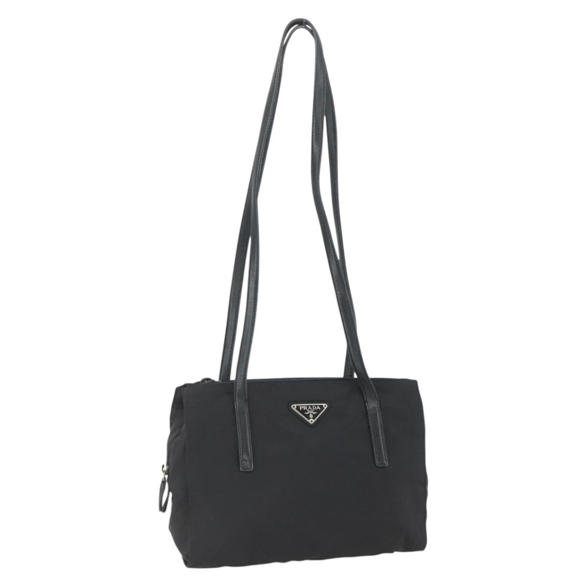 PRADA Tote Bag Nylon Black Silver Auth bs32383