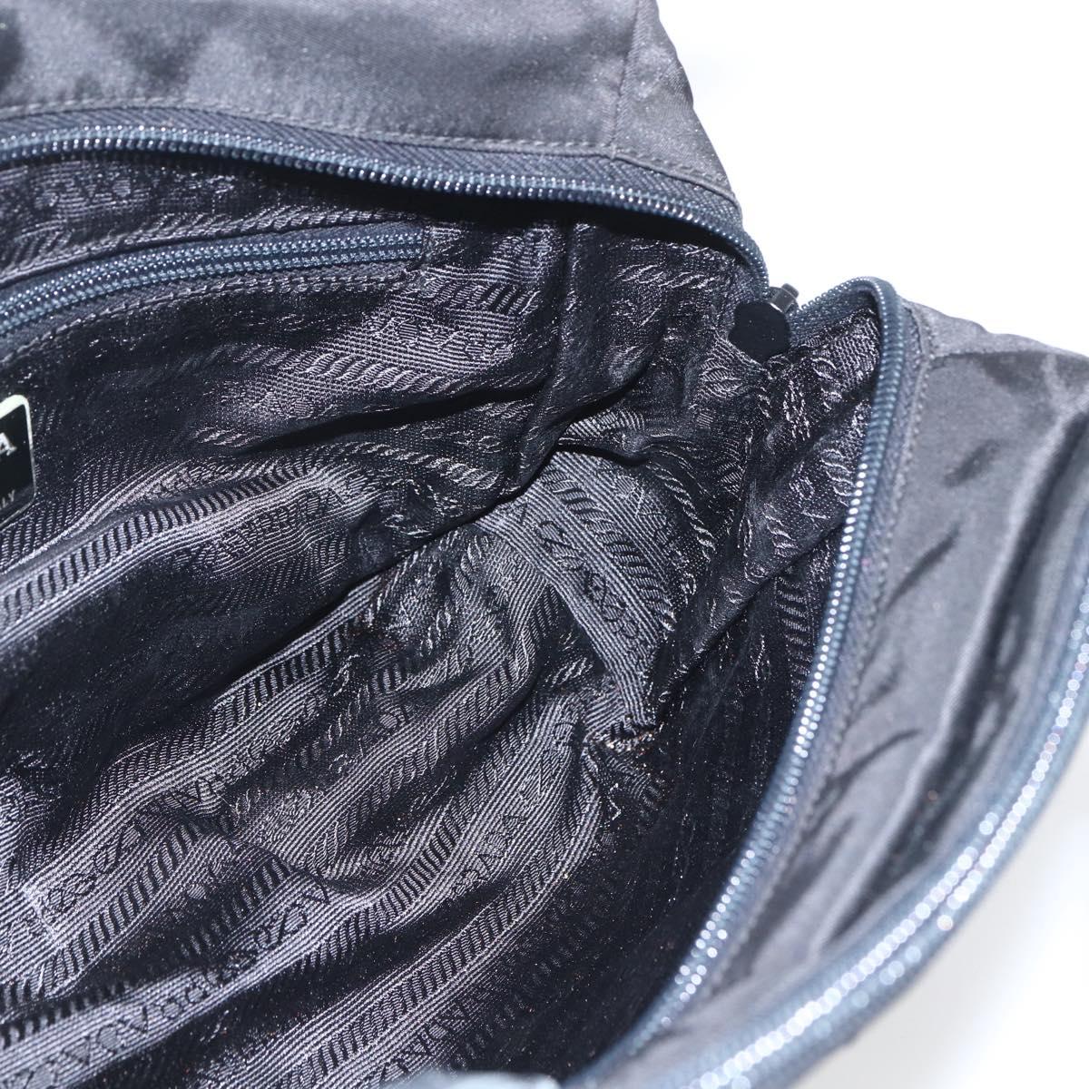 PRADA Tote Bag Nylon Black Silver Auth bs32383