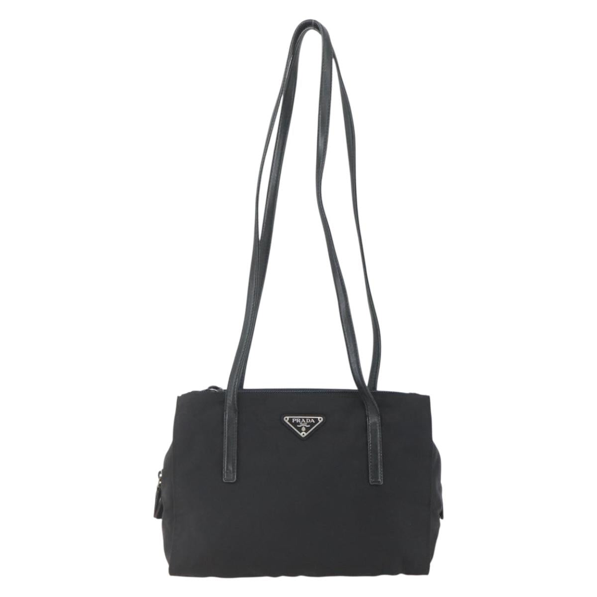 PRADA Tote Bag Nylon Black Silver Auth bs32383