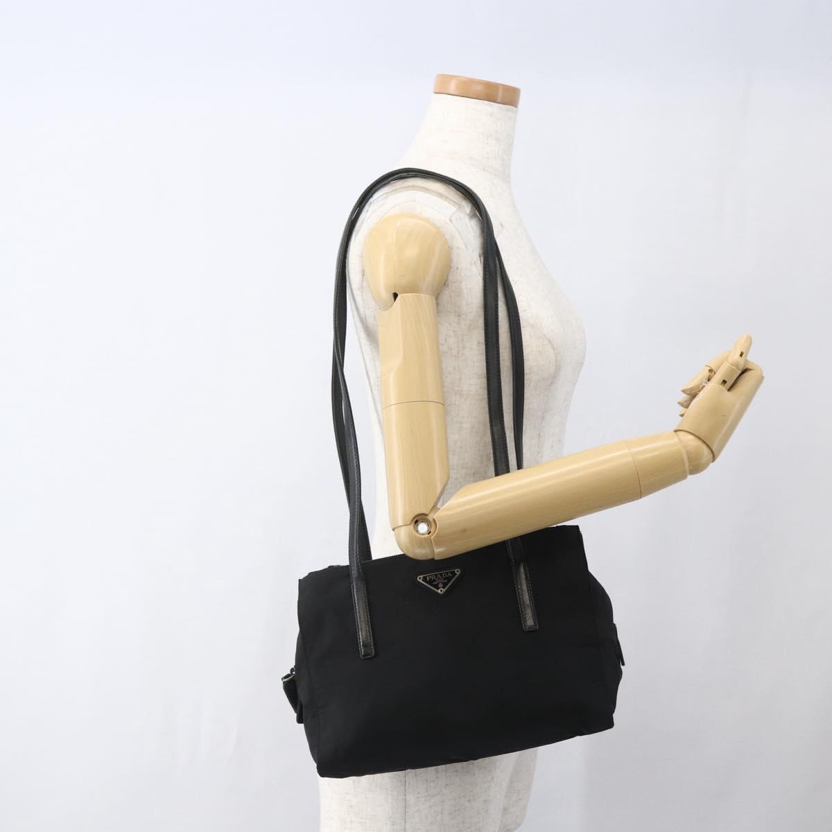 PRADA Tote Bag Nylon Black Silver Auth bs32383