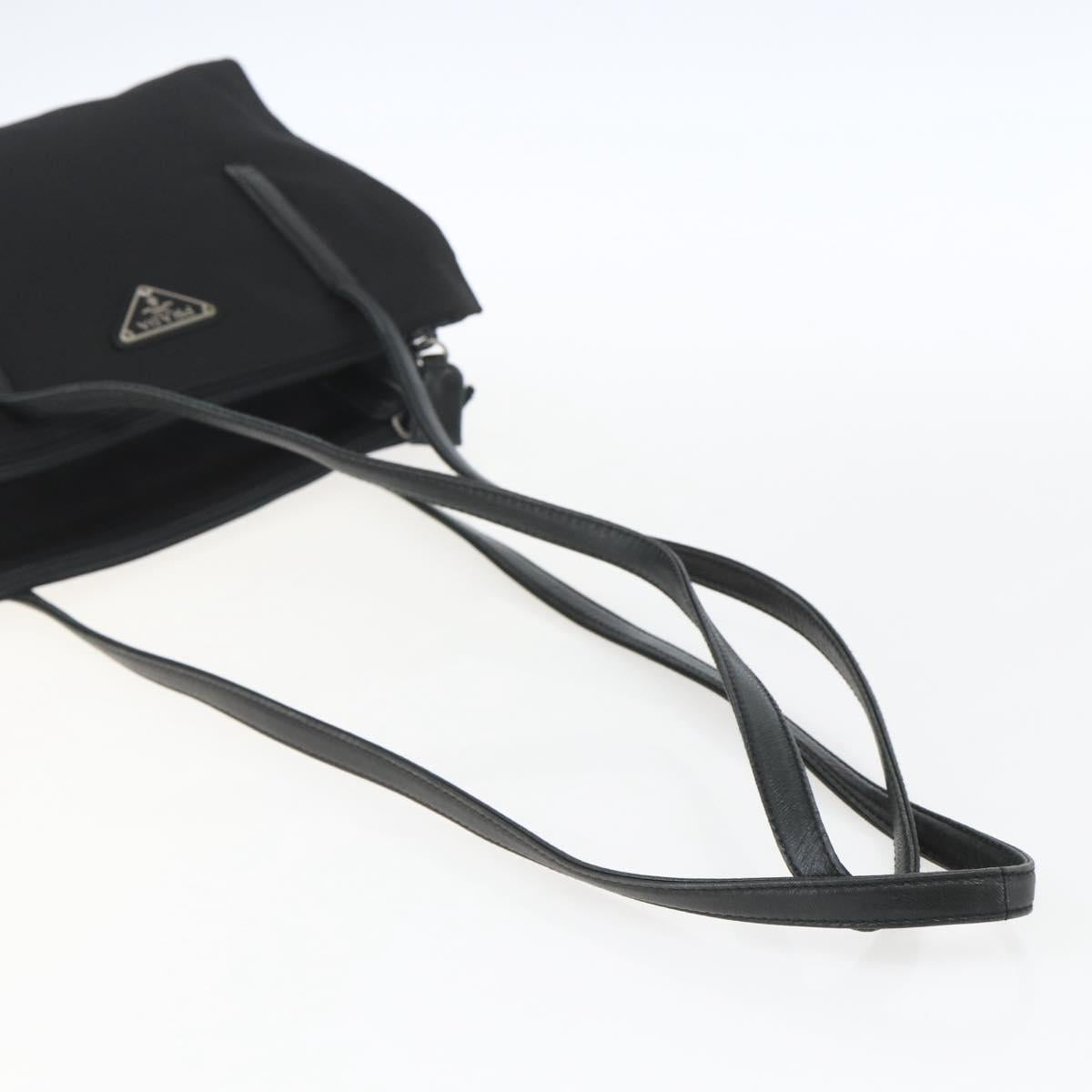 PRADA Tote Bag Nylon Black Silver Auth bs32383