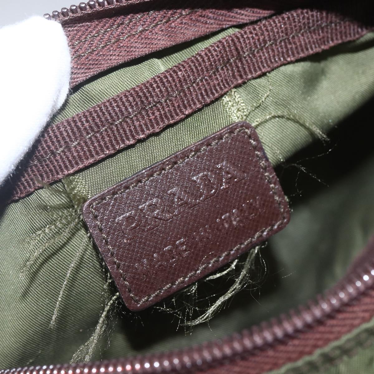PRADA Pouch Nylon Khaki Silver Auth bs32389