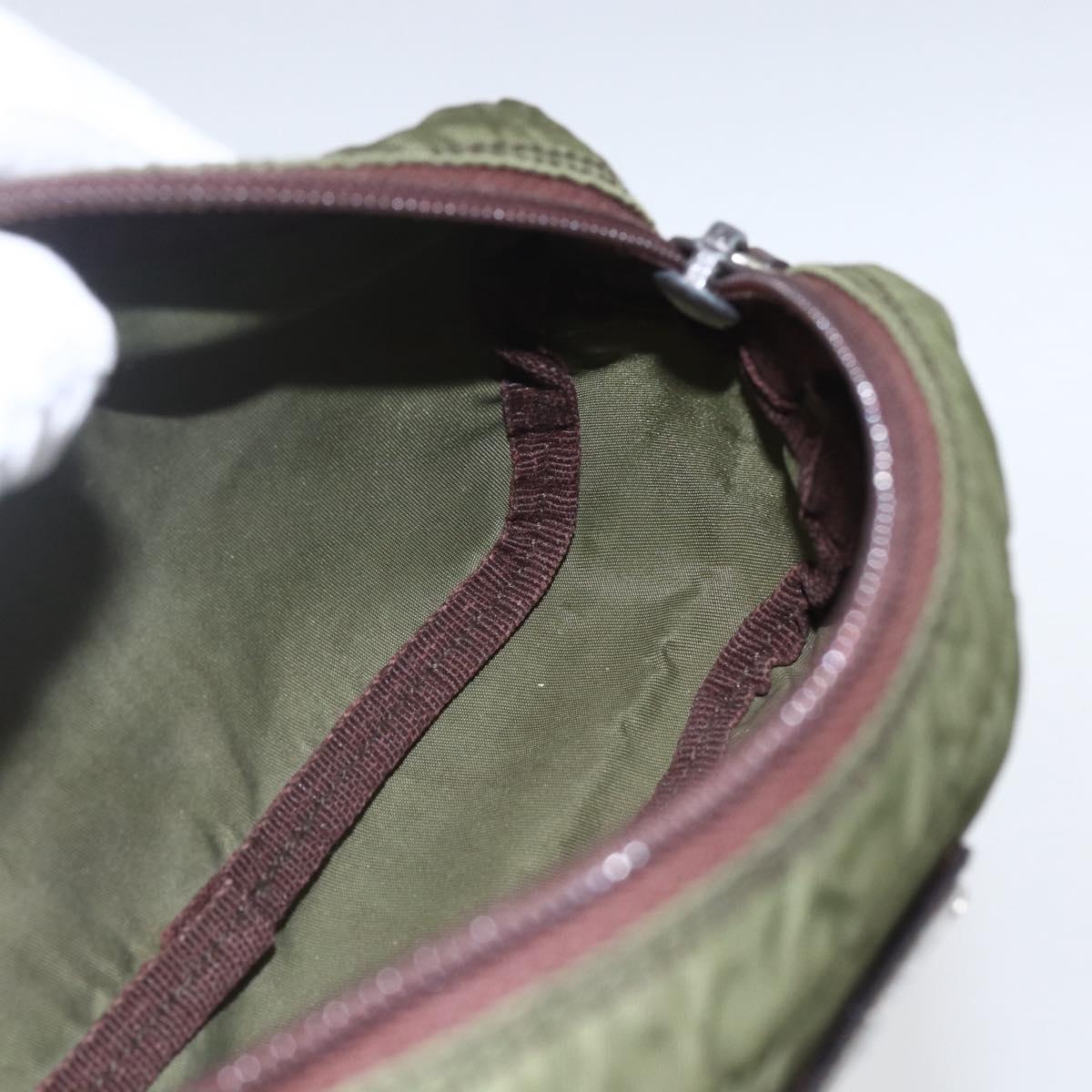 PRADA Pouch Nylon Khaki Silver Auth bs32389