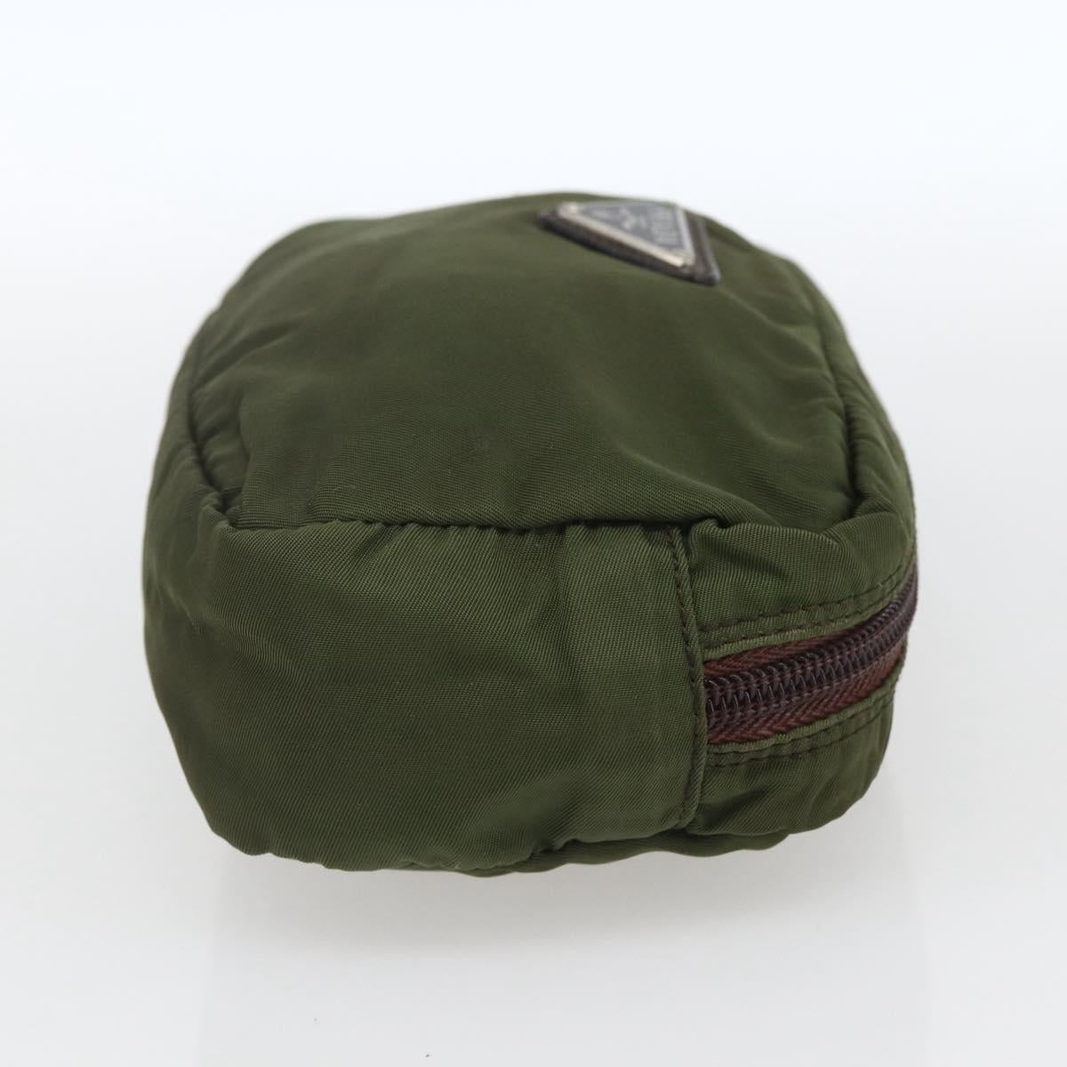 PRADA Pouch Nylon Khaki Silver Auth bs32389