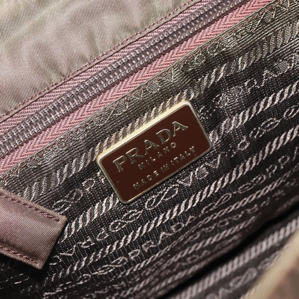 PRADA Hand Bag Nylon Khaki Gold Auth bs32391