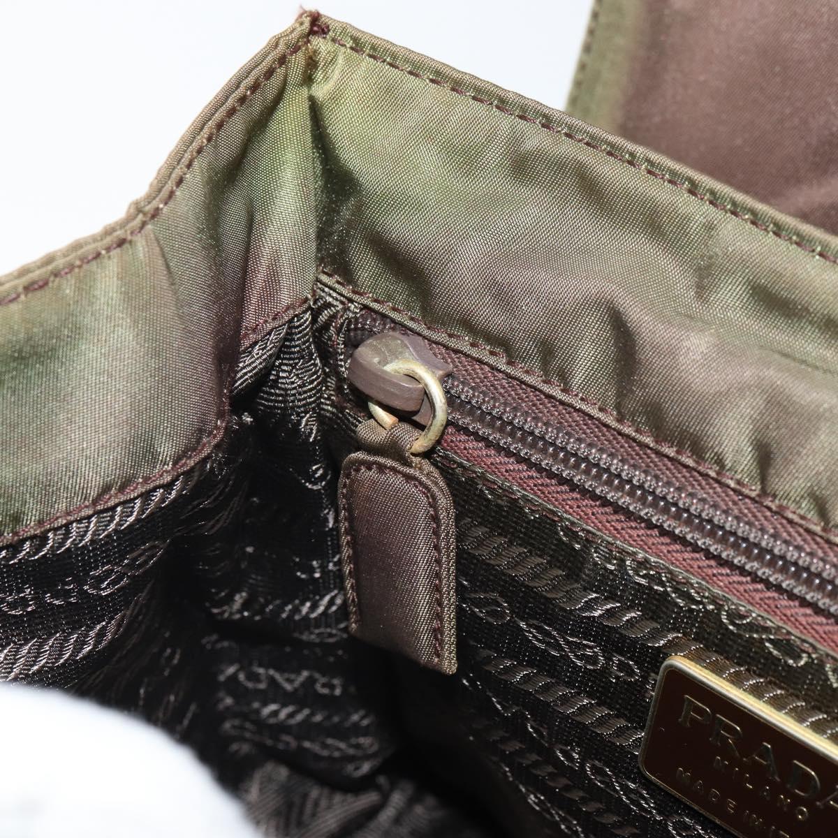 PRADA Hand Bag Nylon Khaki Gold Auth bs32391