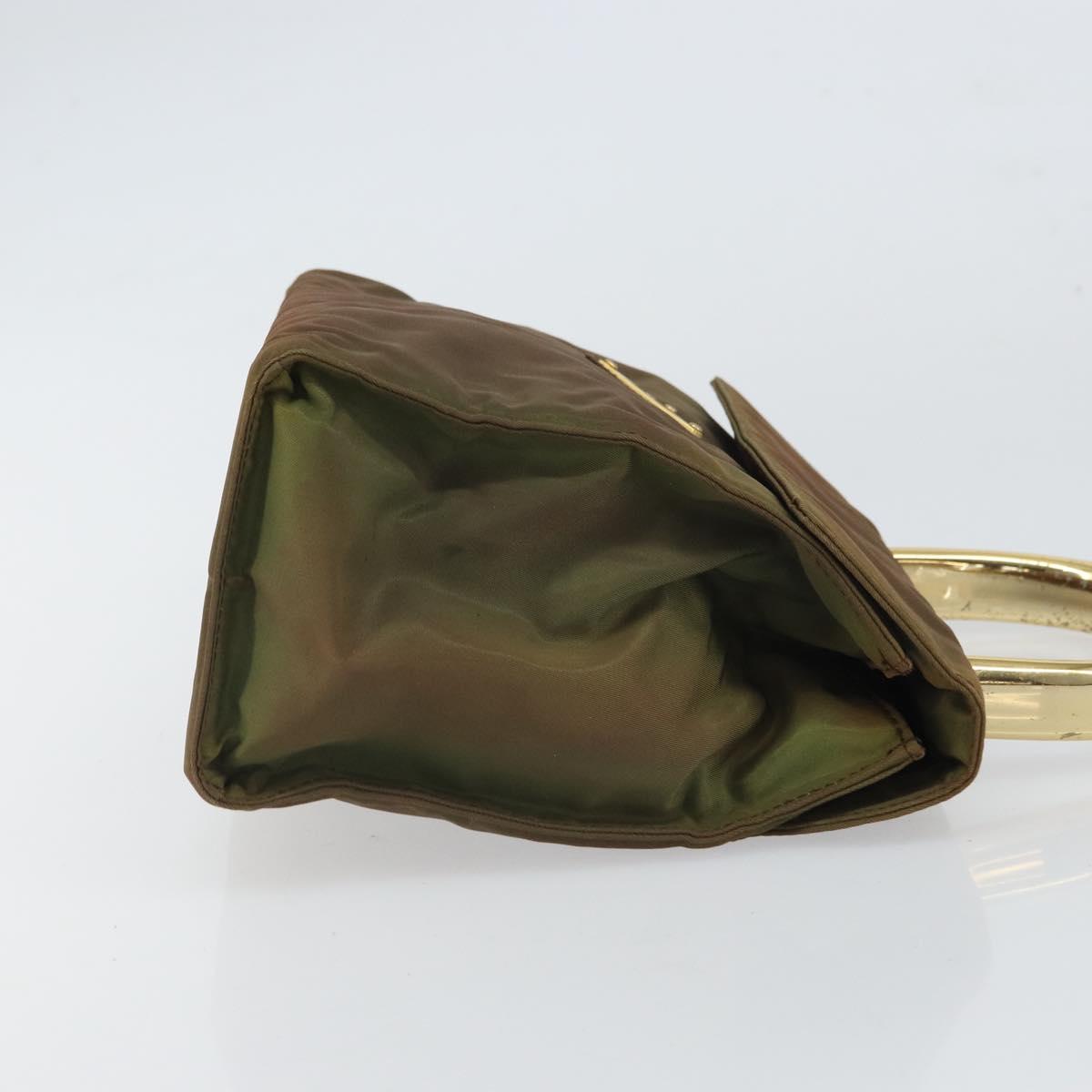 PRADA Hand Bag Nylon Khaki Gold Auth bs32391