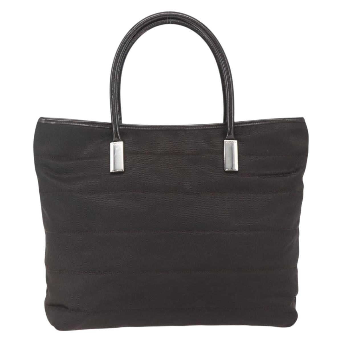 GUCCI Hand Bag Nylon Brown Silver 002 2123 0457 Auth bs32393