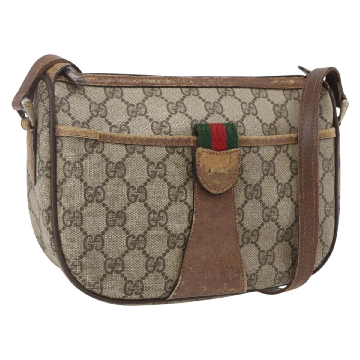 GUCCI GG Supreme Web Sherry Line Bag PVC Beige Gold 89 02 032 Auth bs32397