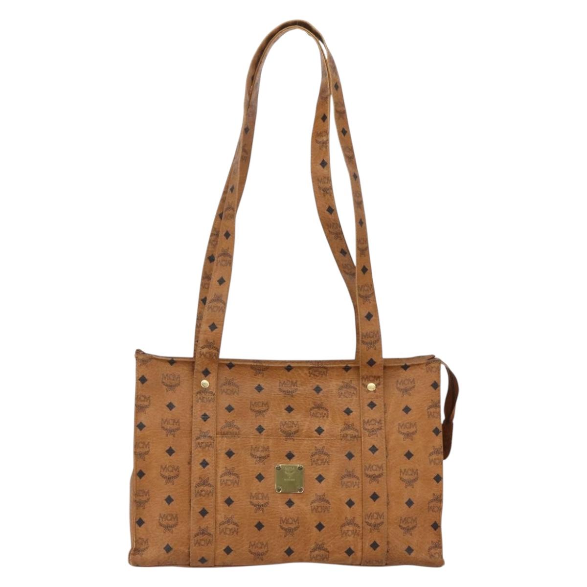 MCM Logogram Vicetos Tote Bag PVC Brown Gold Auth bs32399