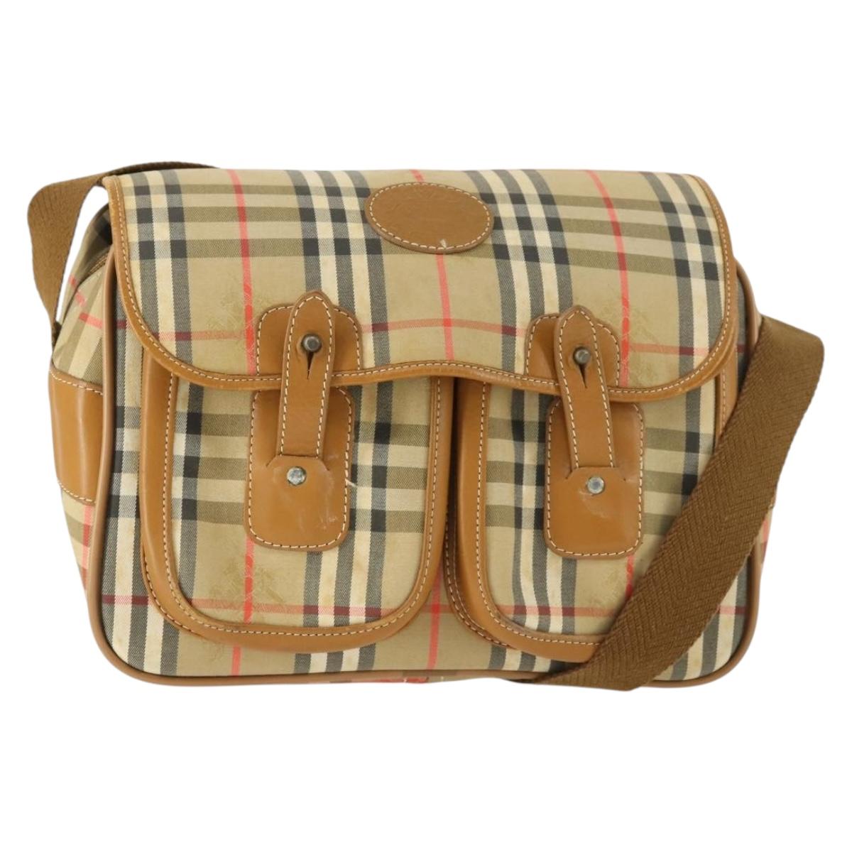 Burberrys Nova Check Shoulder Bag Canvas Beige Gold Auth bs32400