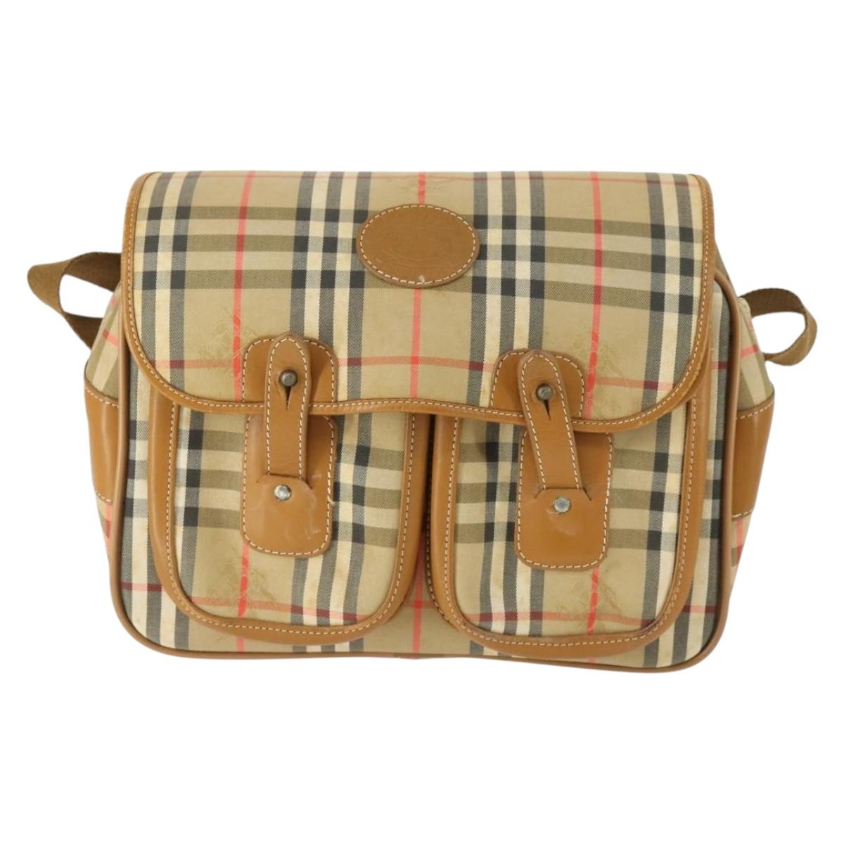 Burberrys Nova Check Shoulder Bag Canvas Beige Gold Auth bs32400